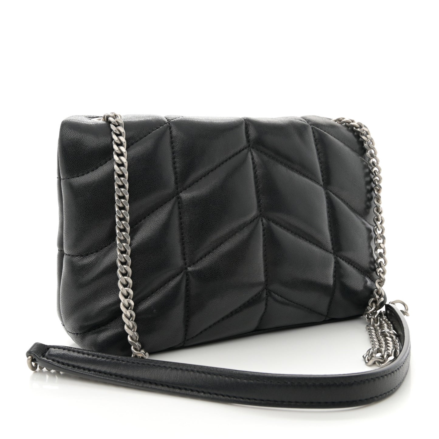 Lambskin Quilted Toy Loulou Puffer Monogram Chain Satchel Black