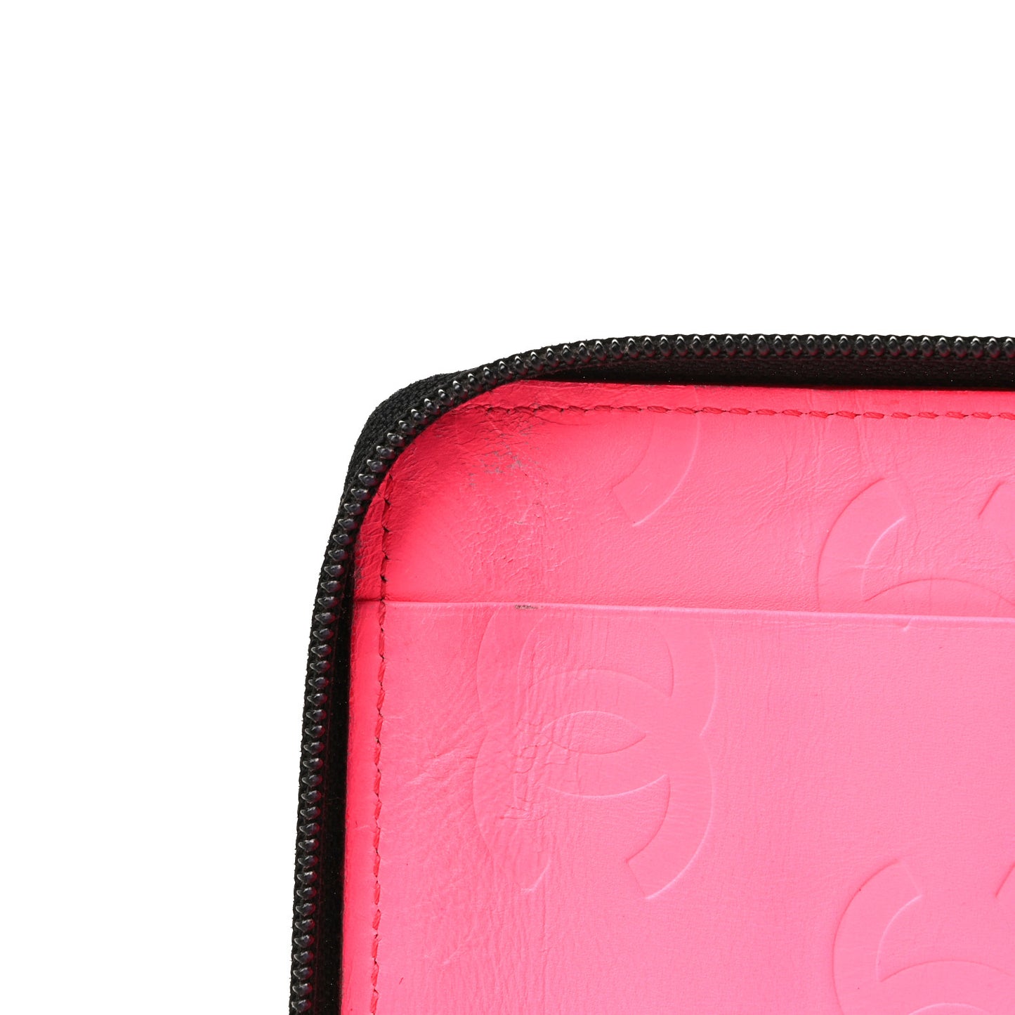 Calfskin Cambon Zip Around Organizer Wallet Black White