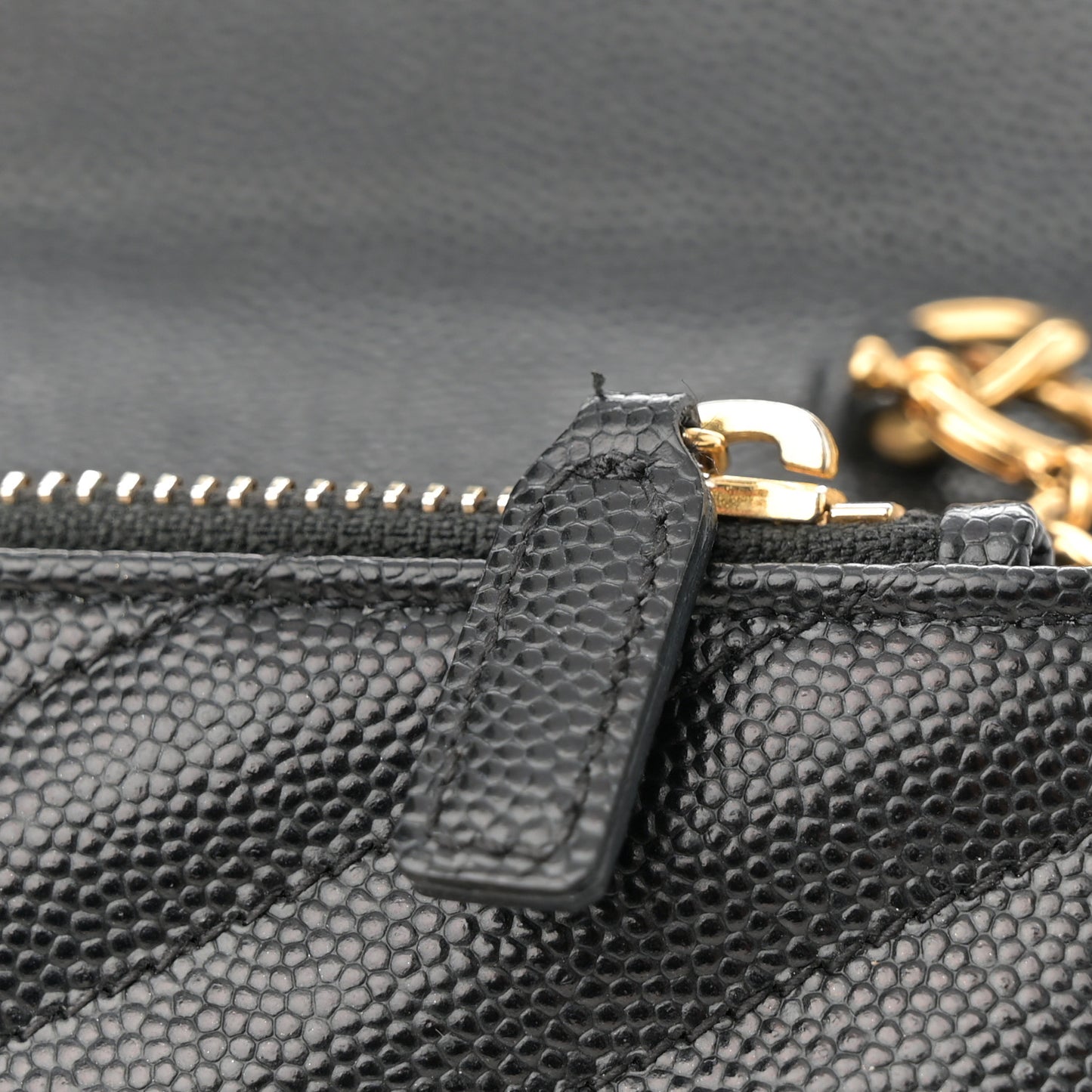 Grain De Poudre Matelasse Chevron Monogram Envelope Chain Wallet Black