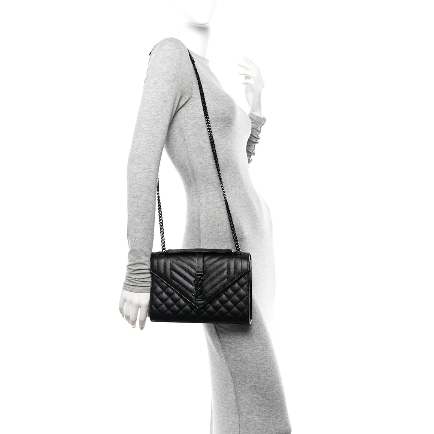 Grain De Poudre Textured Mixed Matelasse Triquilt Medium Monogram Monochrome Satchel Black
