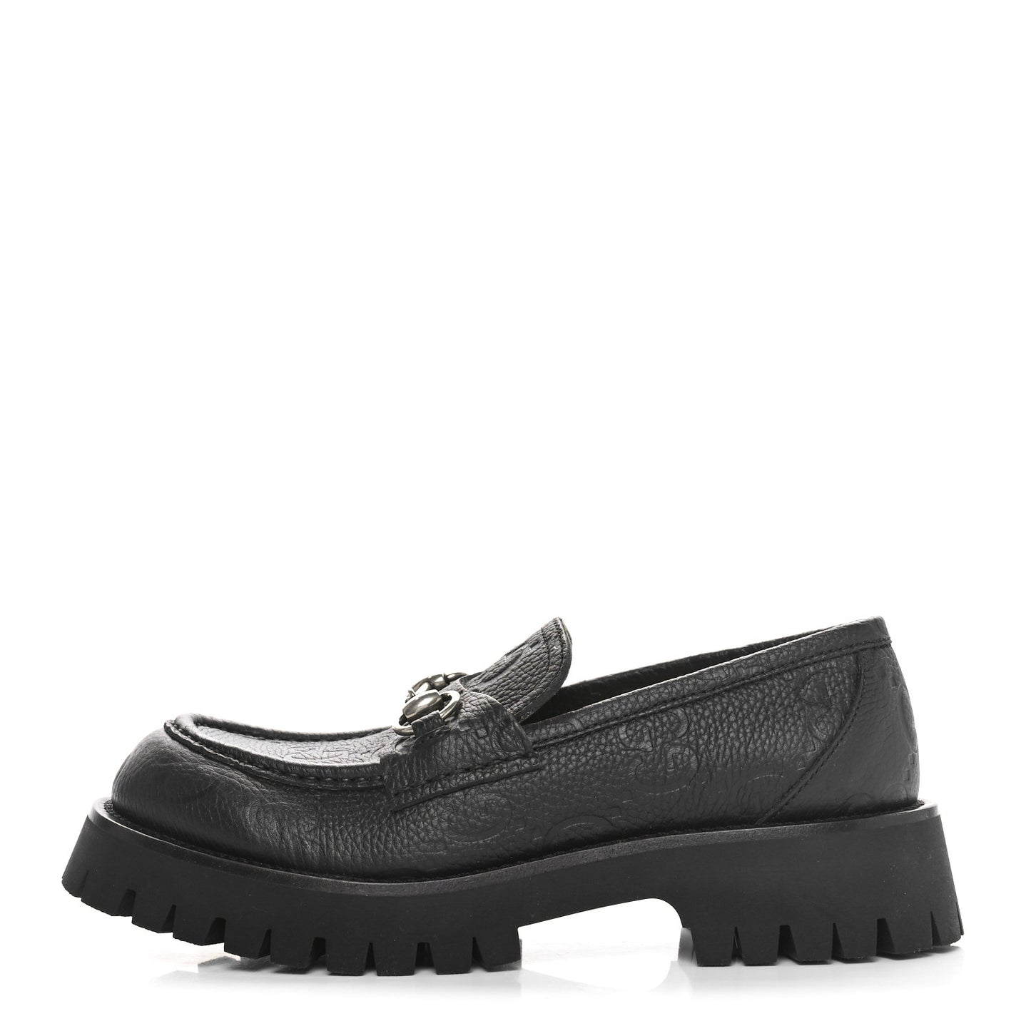 Piuma Calfskin Embossed Womens Platform Lug Sole Loafers 39 Black