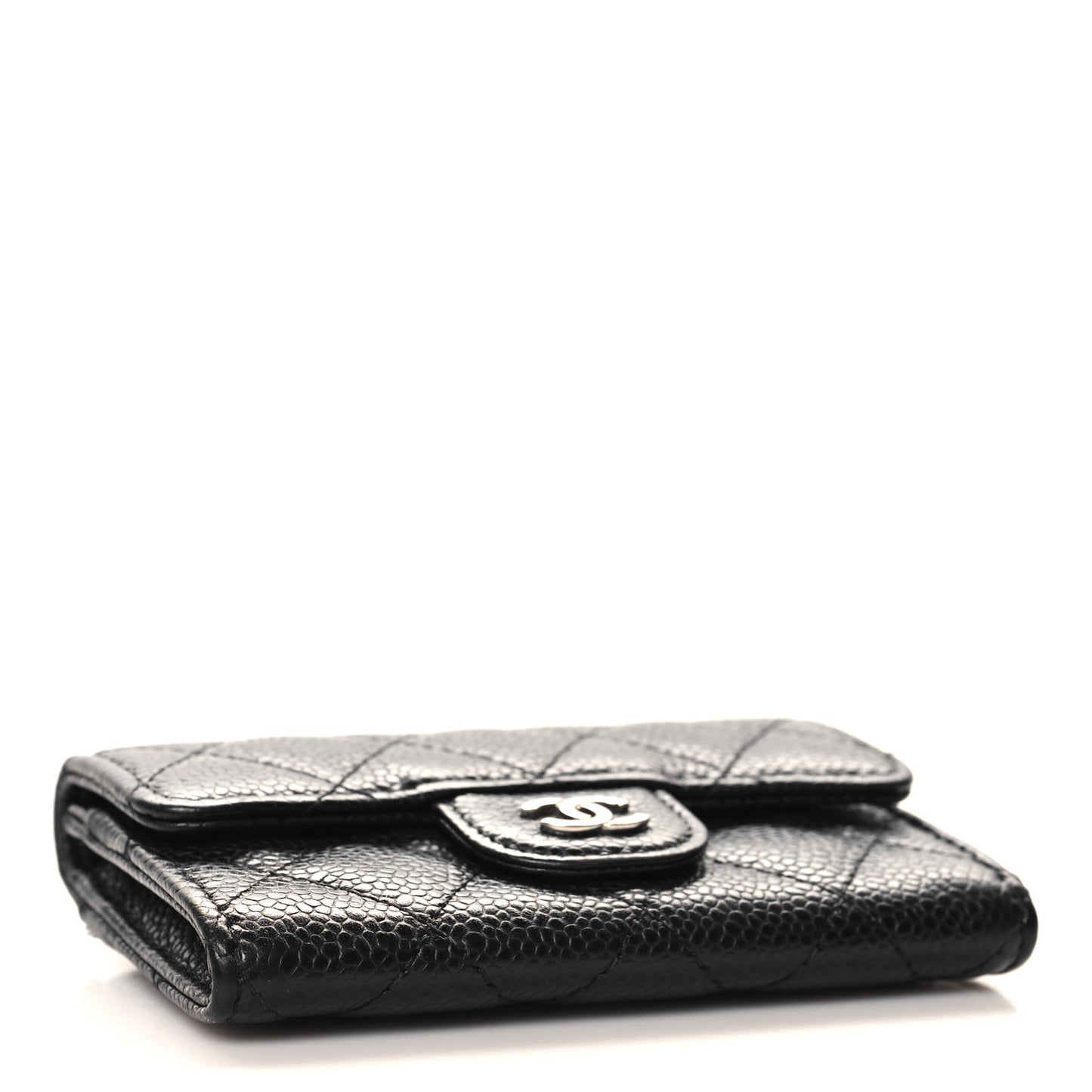Caviar Quilted Flap Card Holder Wallet Black