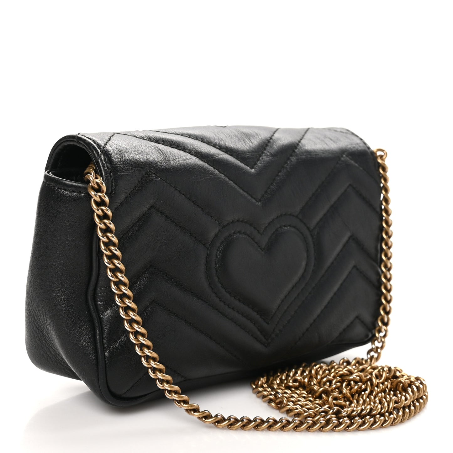 Calfskin Matelasse Super Mini GG Marmont Shoulder Bag Black