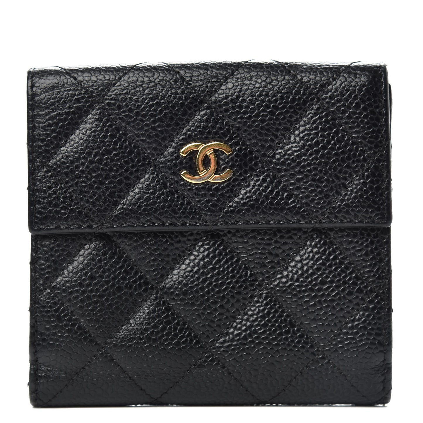 Caviar Quilted Compact French Flap Wallet Black