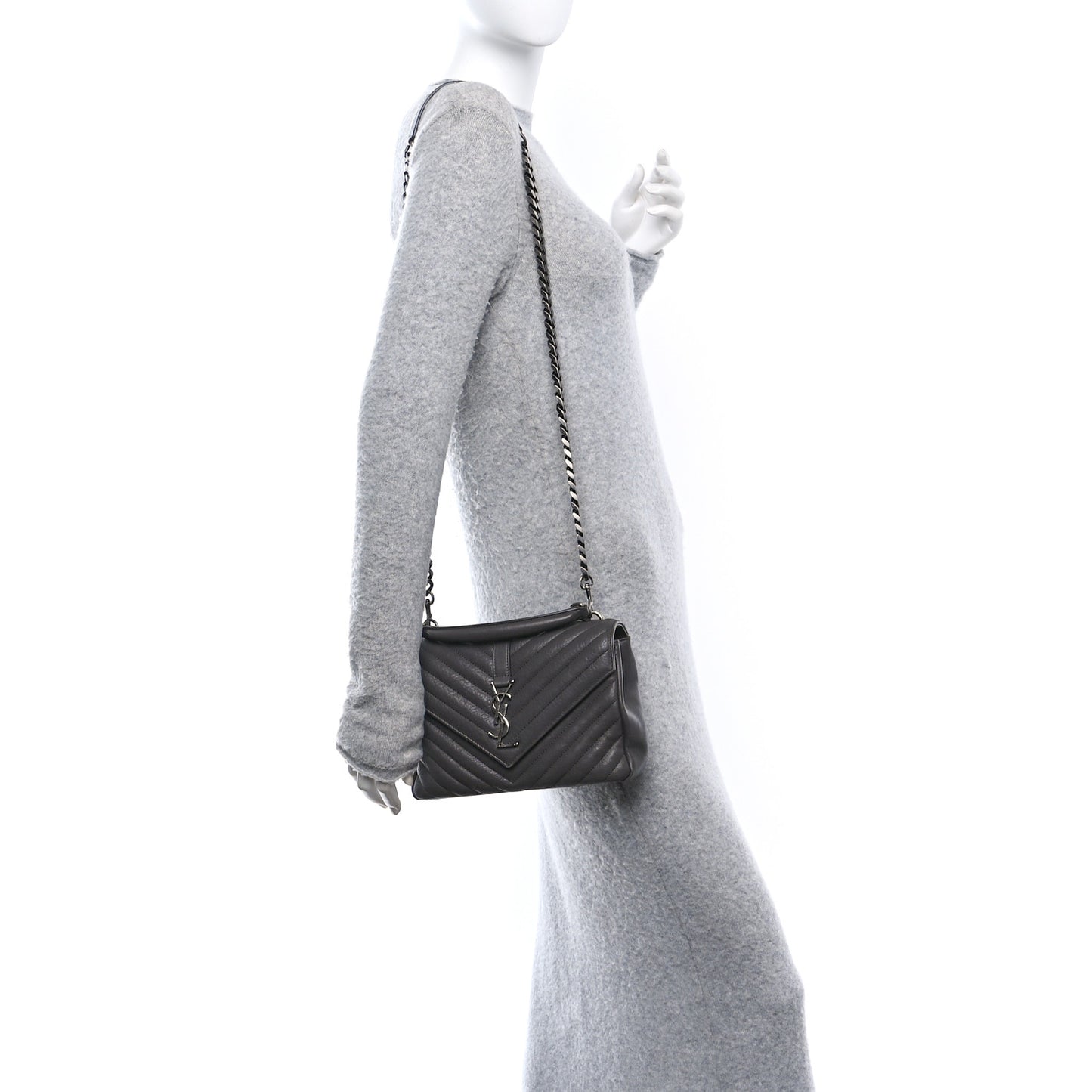 Sheepskin Matelasse Chevron Monogram Medium College Bag Asphalt