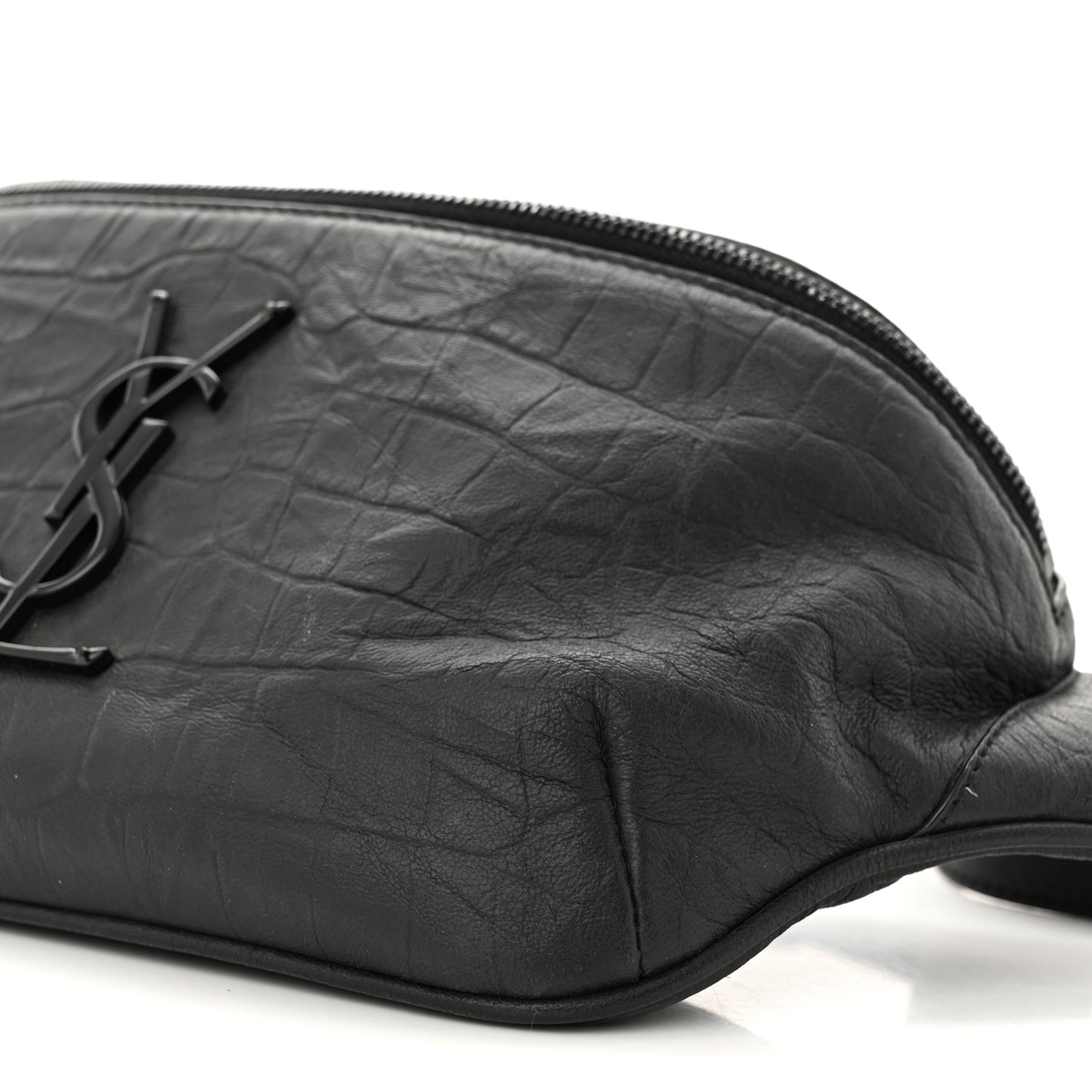 Calfskin Crocodile Embossed Monogram Belt Bag Black