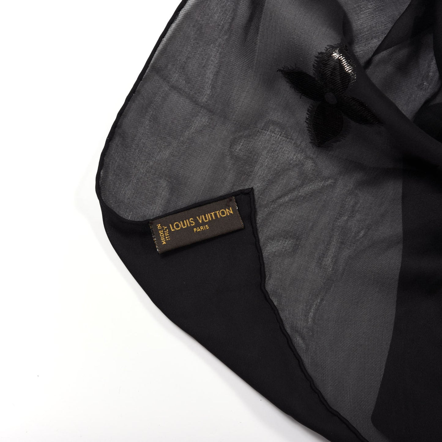 Silk Crepe Monogram Scarf Black