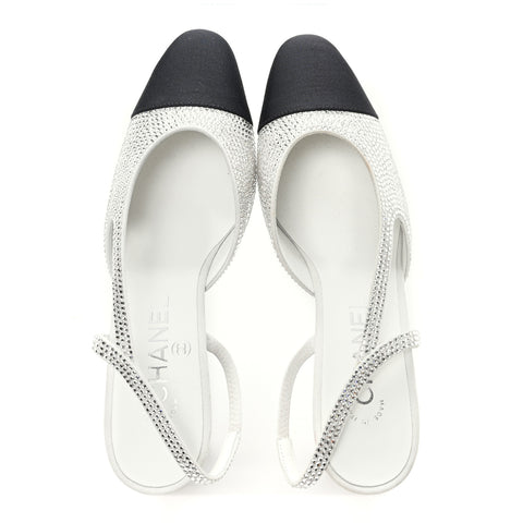 Strass Grosgrain Cap Toe CC Slingback Pumps 36 Silver Black