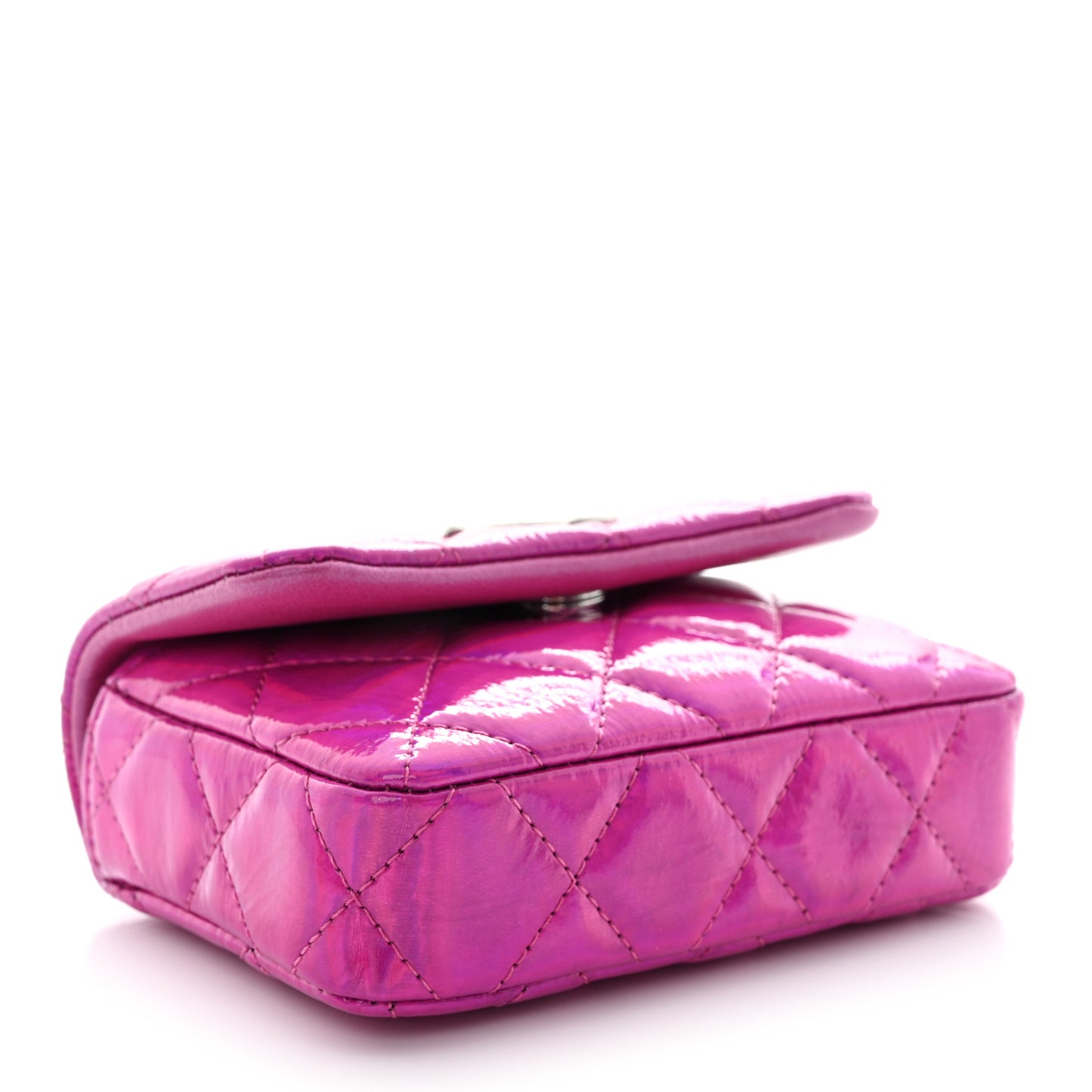 Patent Lambskin Quilted CC Hook Card Holder Pink