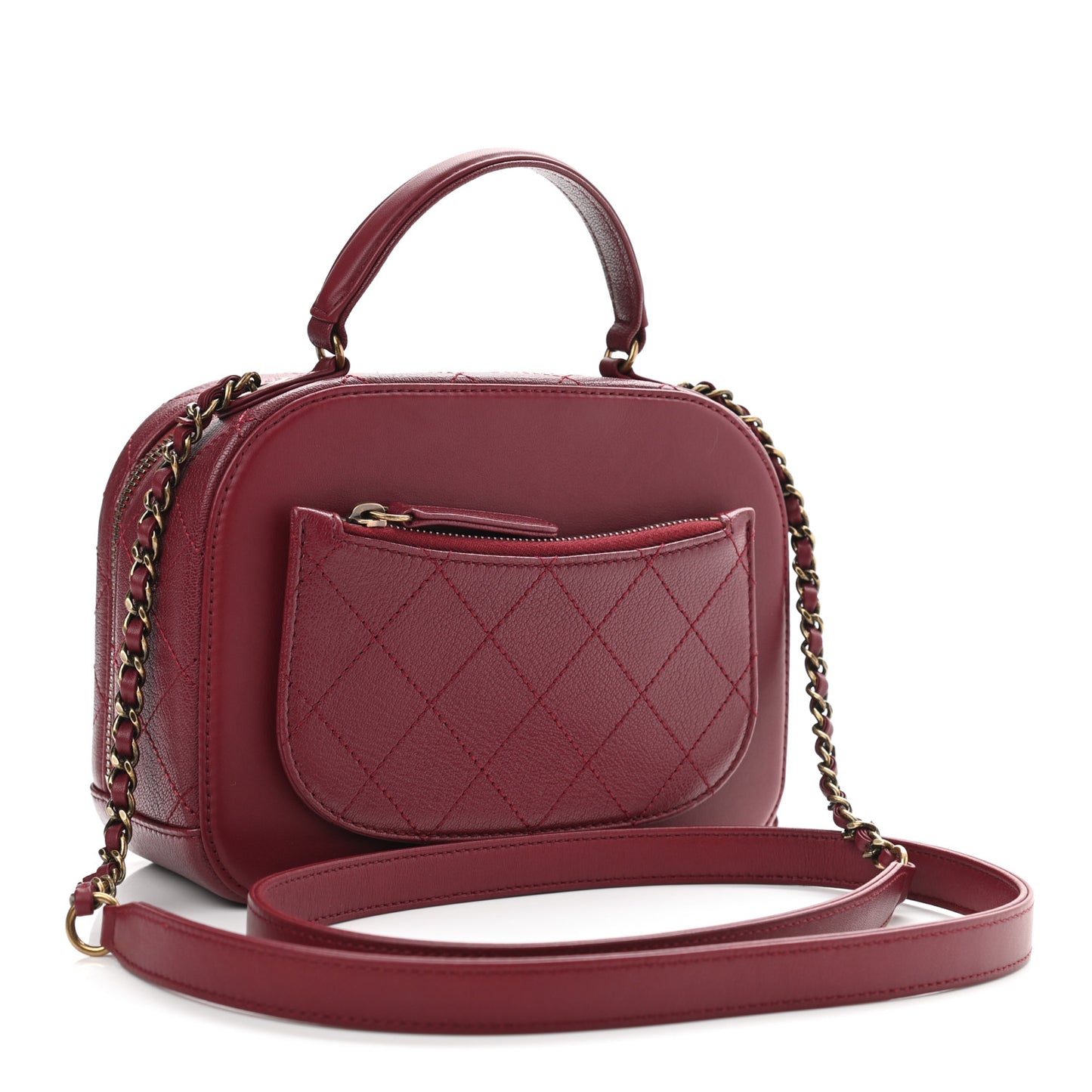 Shiny Calfskin Goatskin Quilted Small Coco Curve Vanity Burgundy