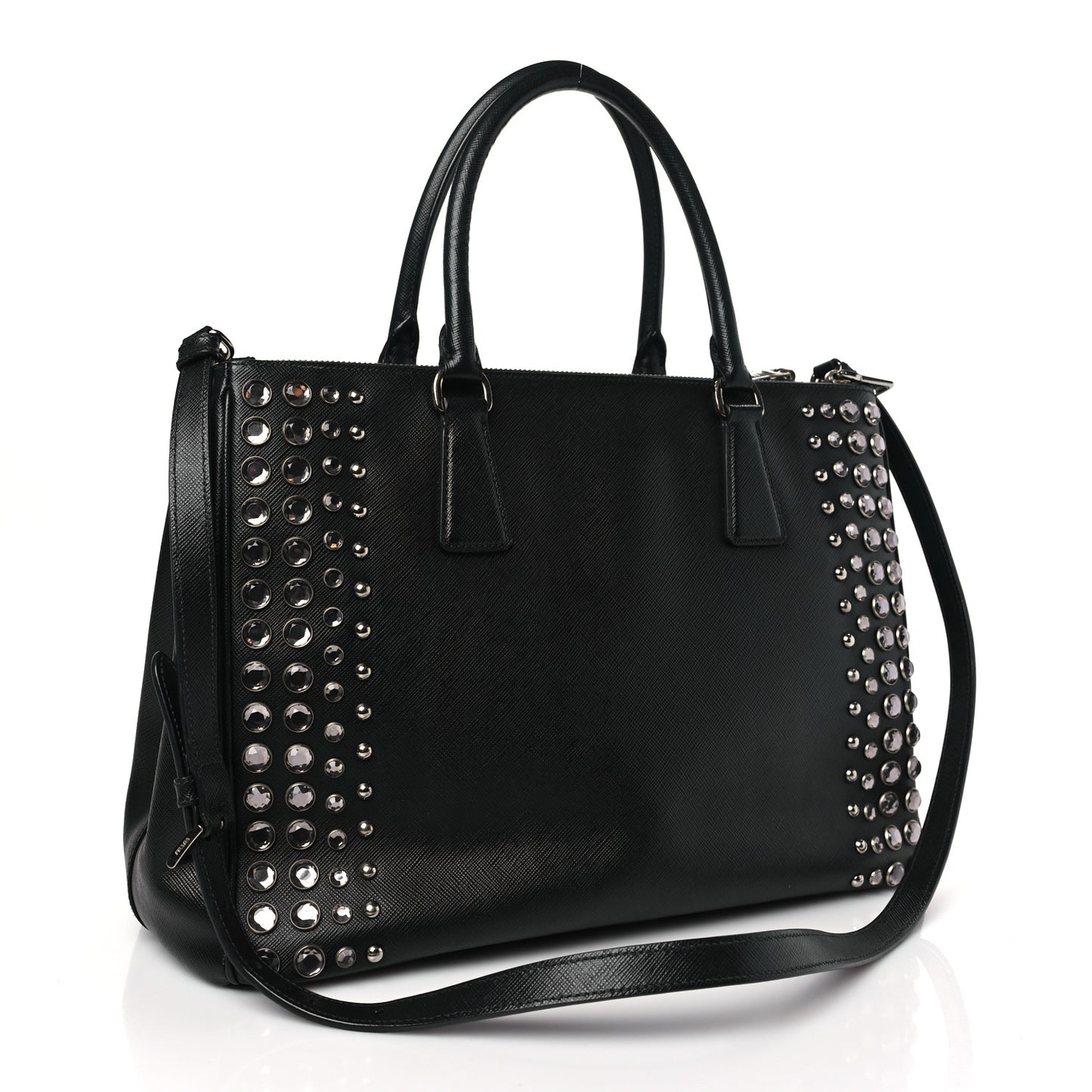 Saffiano Lux Studded Crystal Medium Galleria Double Zip Tote Black