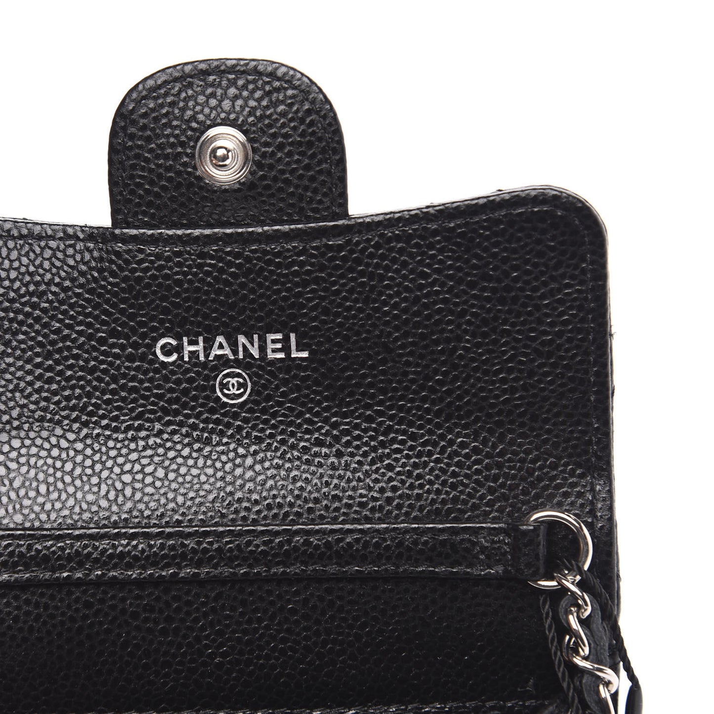 Caviar Quilted Flap Card Holder On Chain Black