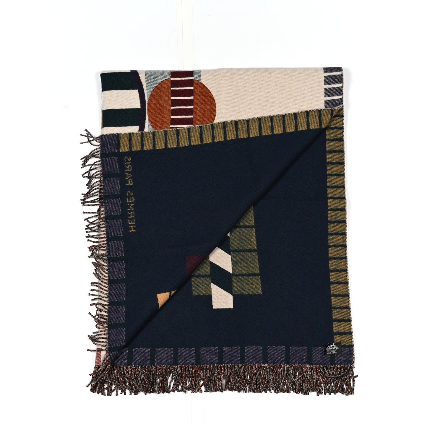 Wool Cashmere Patchwork Saddle Blanket Cannelle Grenat