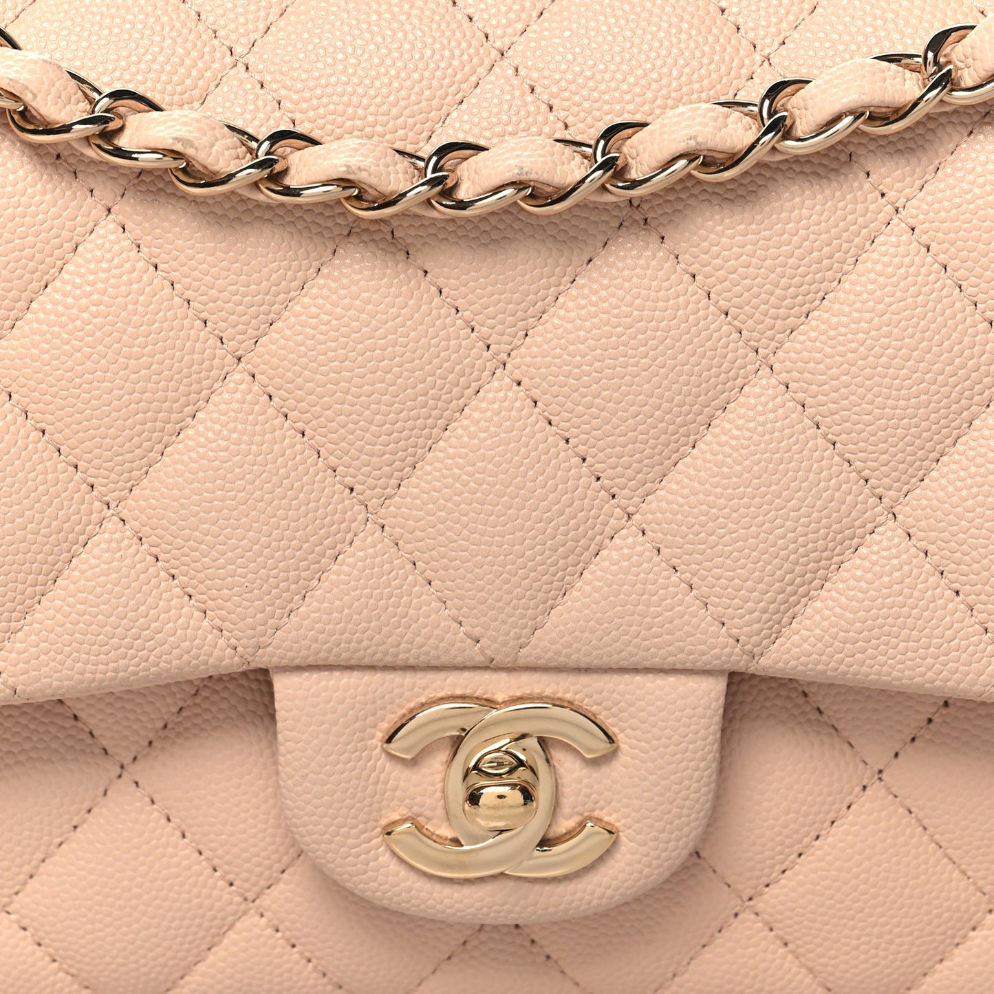 Caviar Quilted Medium Double Flap Light Beige