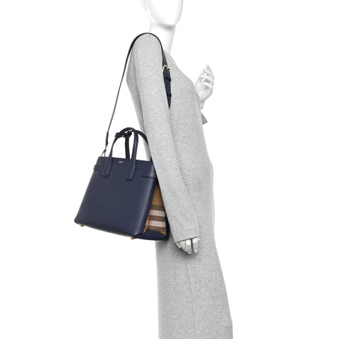 Derby Calfskin Vintage Check Medium Banner Tote Regency Blue
