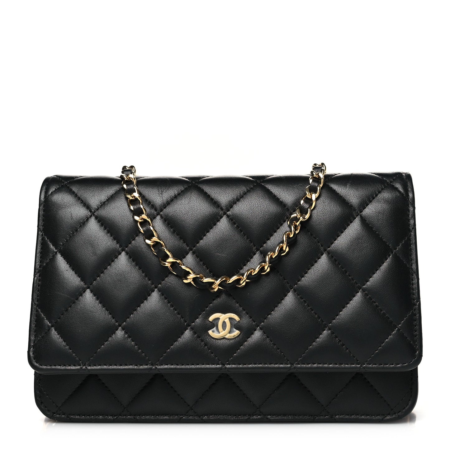 Lambskin Quilted Wallet On Chain WOC Black
