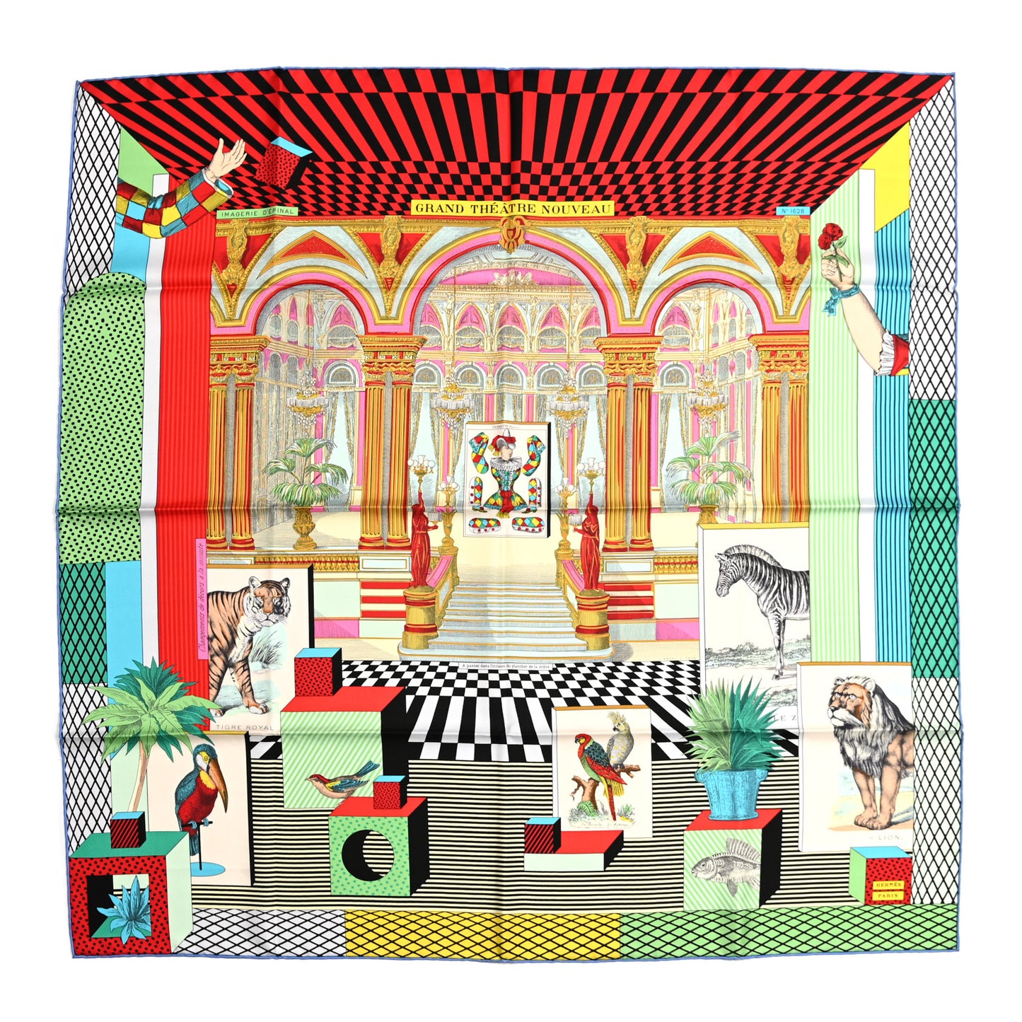 Silk Grand Theatre Nouveau Scarf 90 Rouge Vert Multicolor