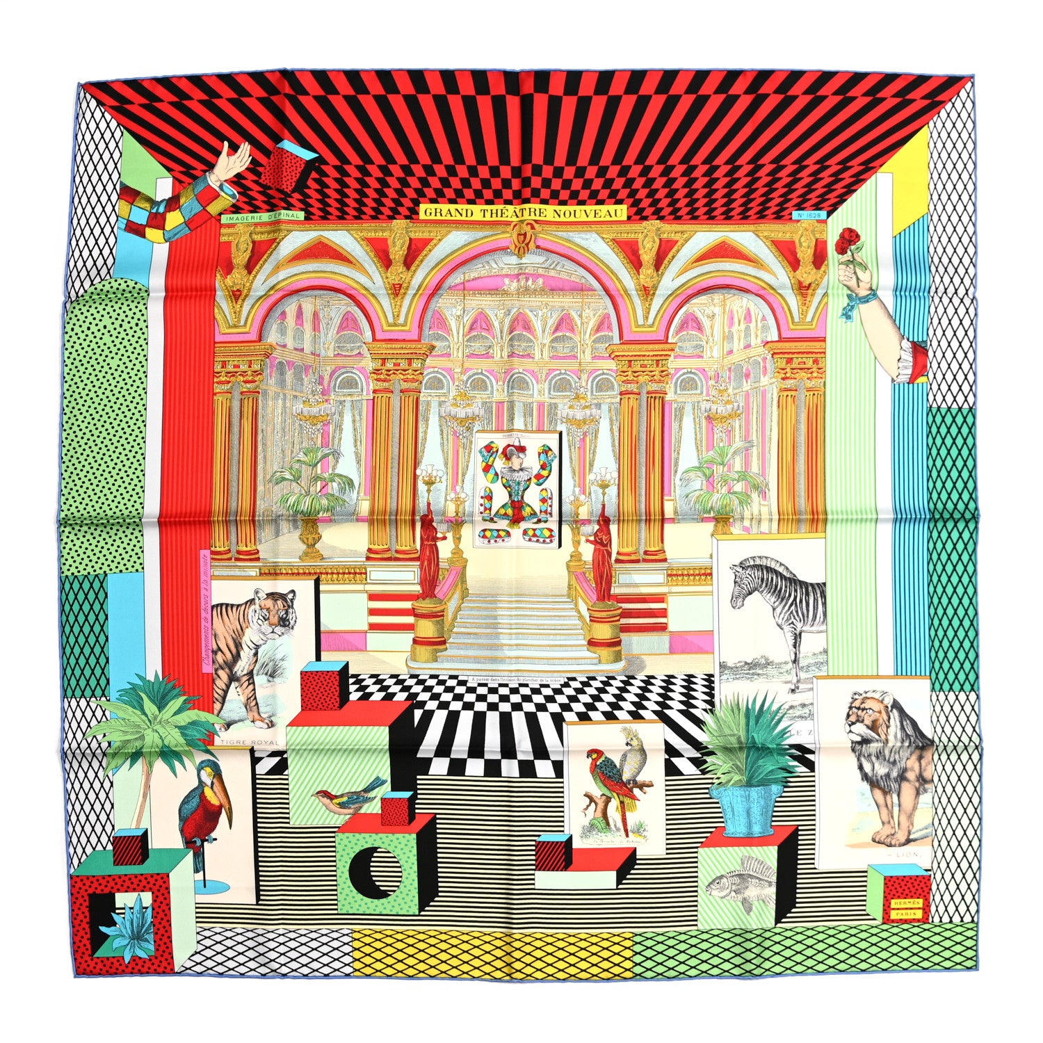Hermes Silk Grand Theatre Nouveau Scarf 90 Rouge Vert Multicolor 1 of 5