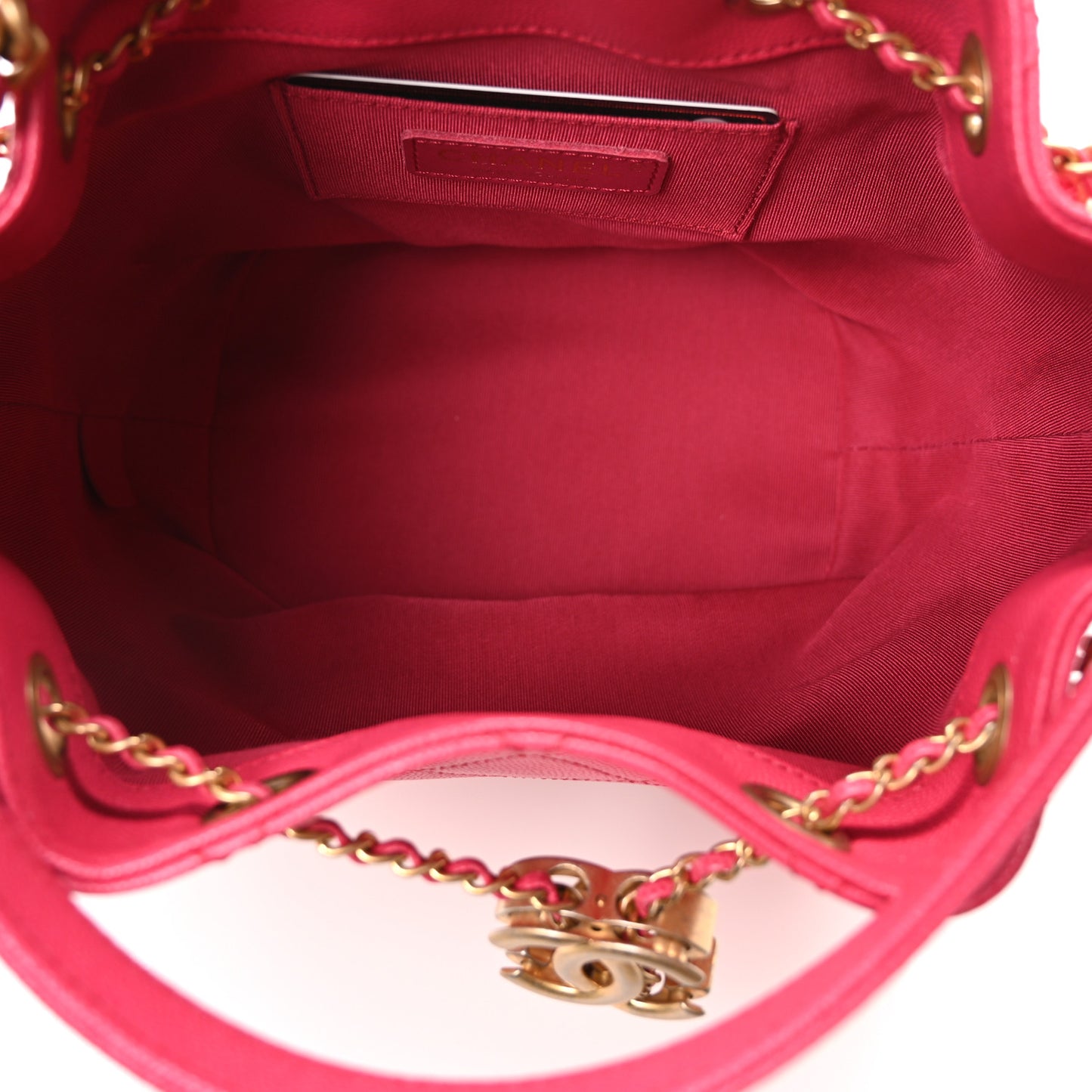 Caviar Quilted Fashion Therapy Bucket Drawstring Bag Dark Pink