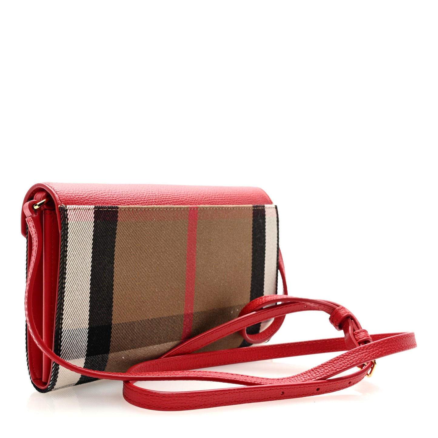 Calfskin House Check Hannah Wallet with Detachable Strap Bright Red