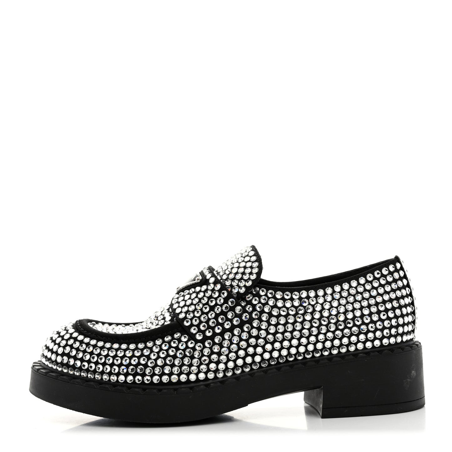 Satin Crystal Metal Triangle Logo 50mm Loafers 38 Cristal