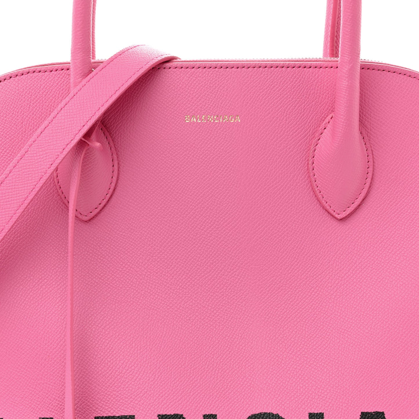Signature Grained Calfskin Logo M Ville Top Handle Bag Rose Bubblegum Black
