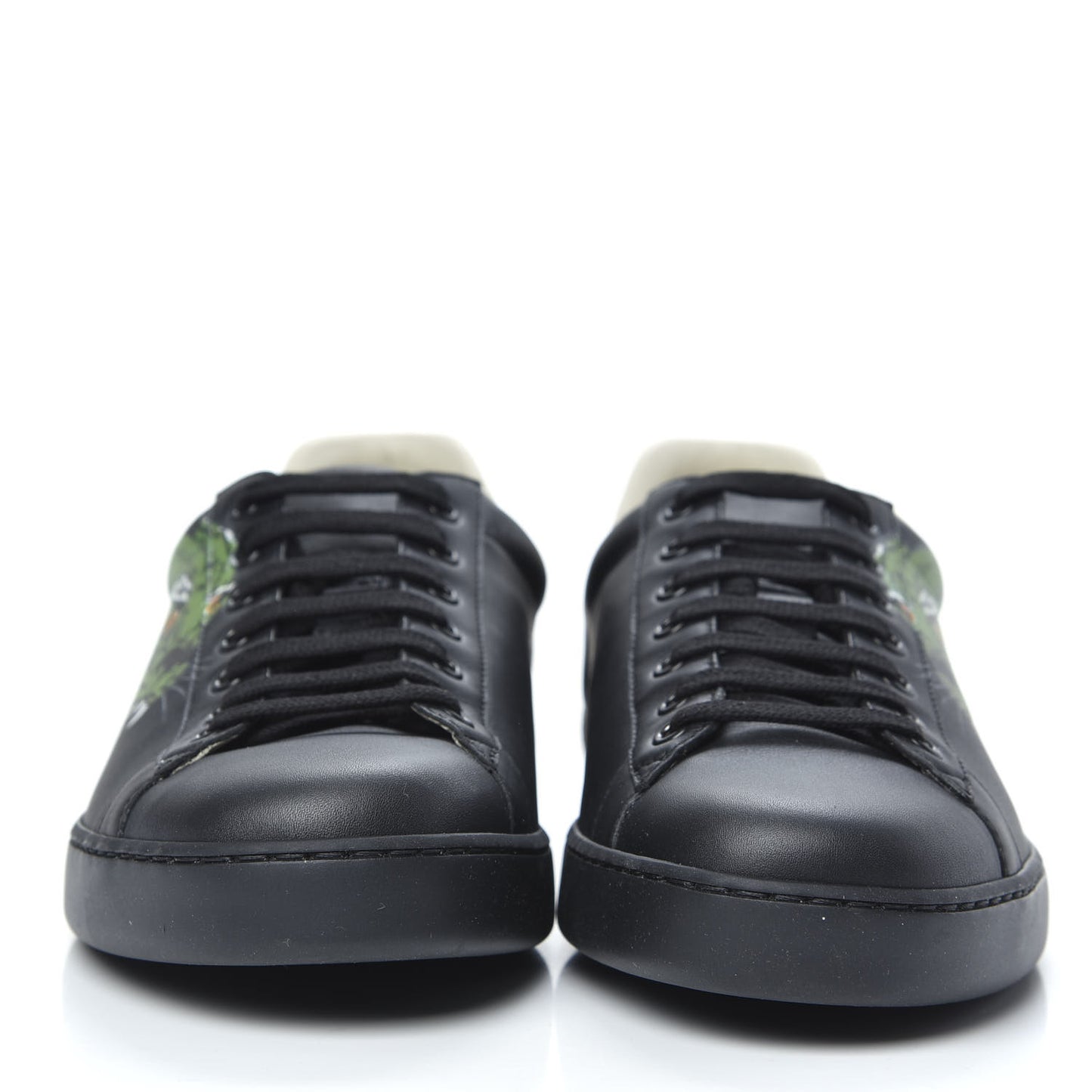 Calfskin Green Panther Print Mens Ace Sneakers 8.5 Black