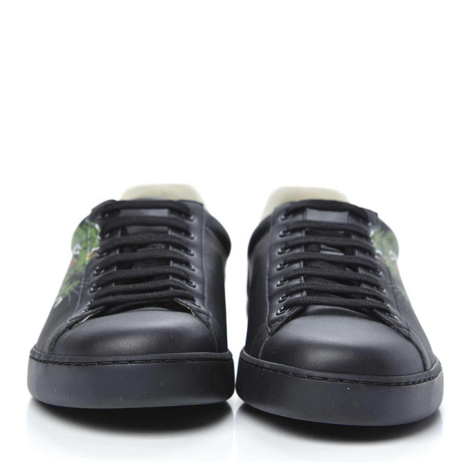 Gucci Calfskin Green Panther Print Mens Ace Sneakers 8.5 Black 2 of 8