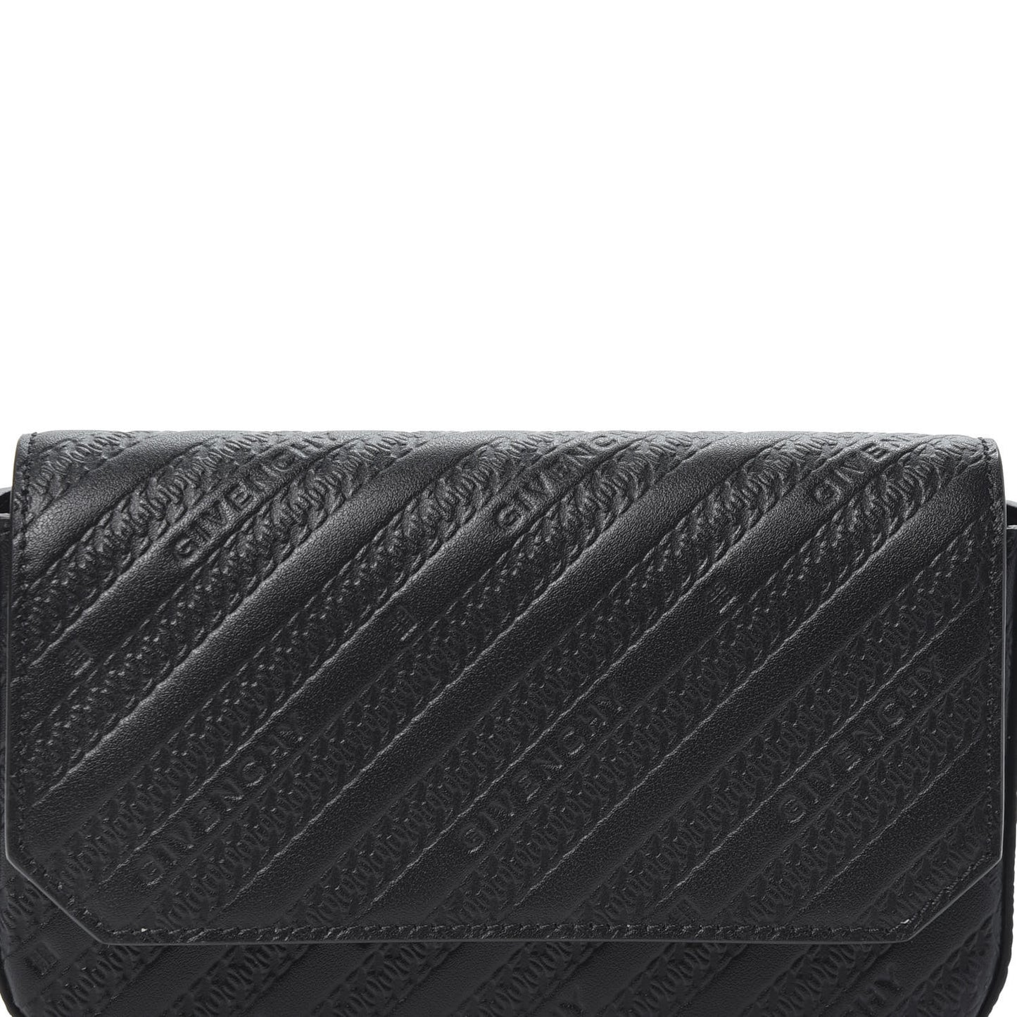 Calfskin Chain Embossed Bond Pouch with Chain Black