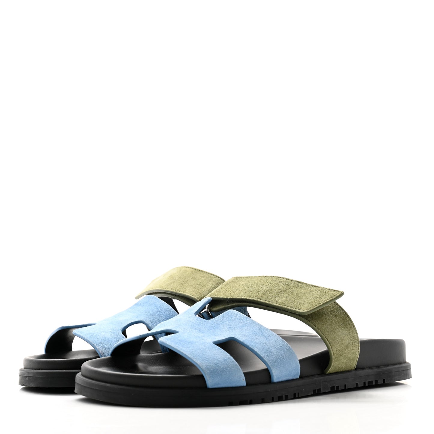 Suede Goatskin Womens Chypre Sandals 38 Bleu Cameo Vert