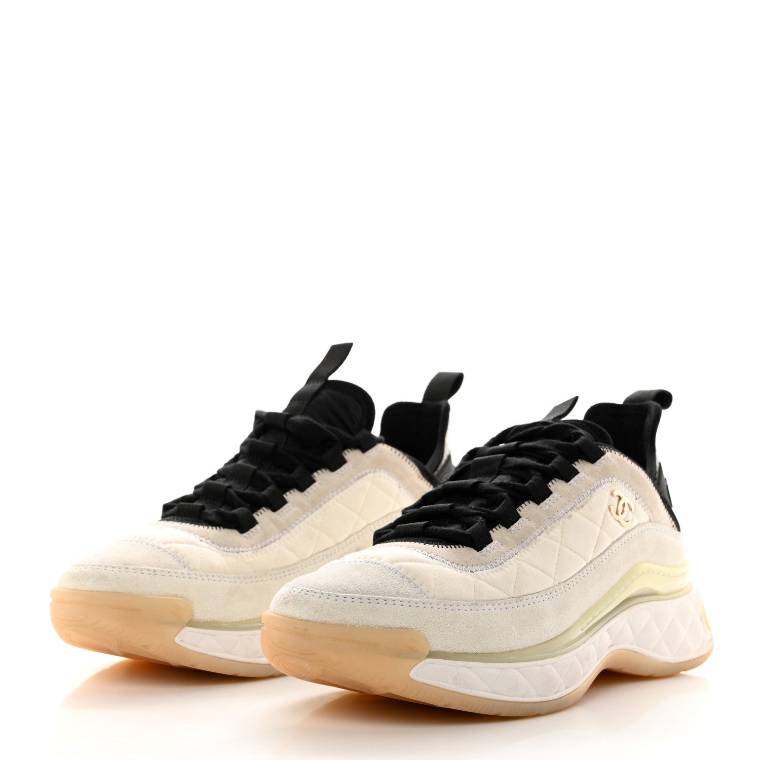Chanel Velvet Calfskin Mixed Fibers CC Sneakers 39 Ivory Black 3 of 9