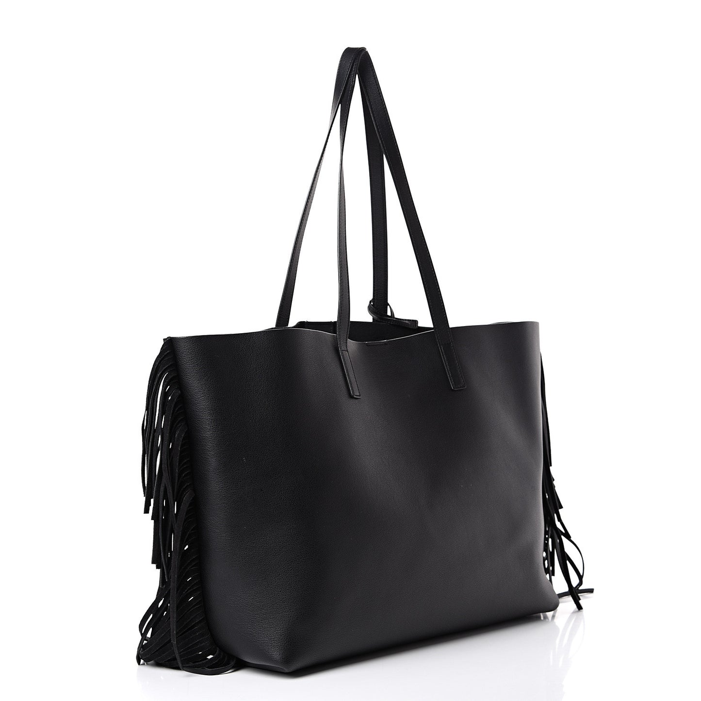 Calfskin Large Fringe Shopping Tote Black