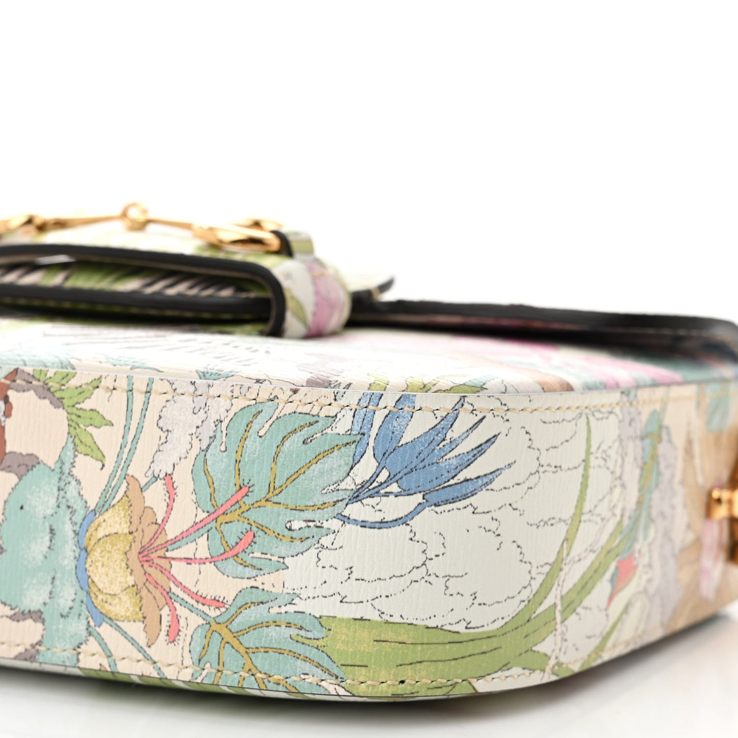 New Shangai Calfskin Tiger Savanah Web Mini Horsebit 1955 Shoulder Bag Chalky White Multicolor
