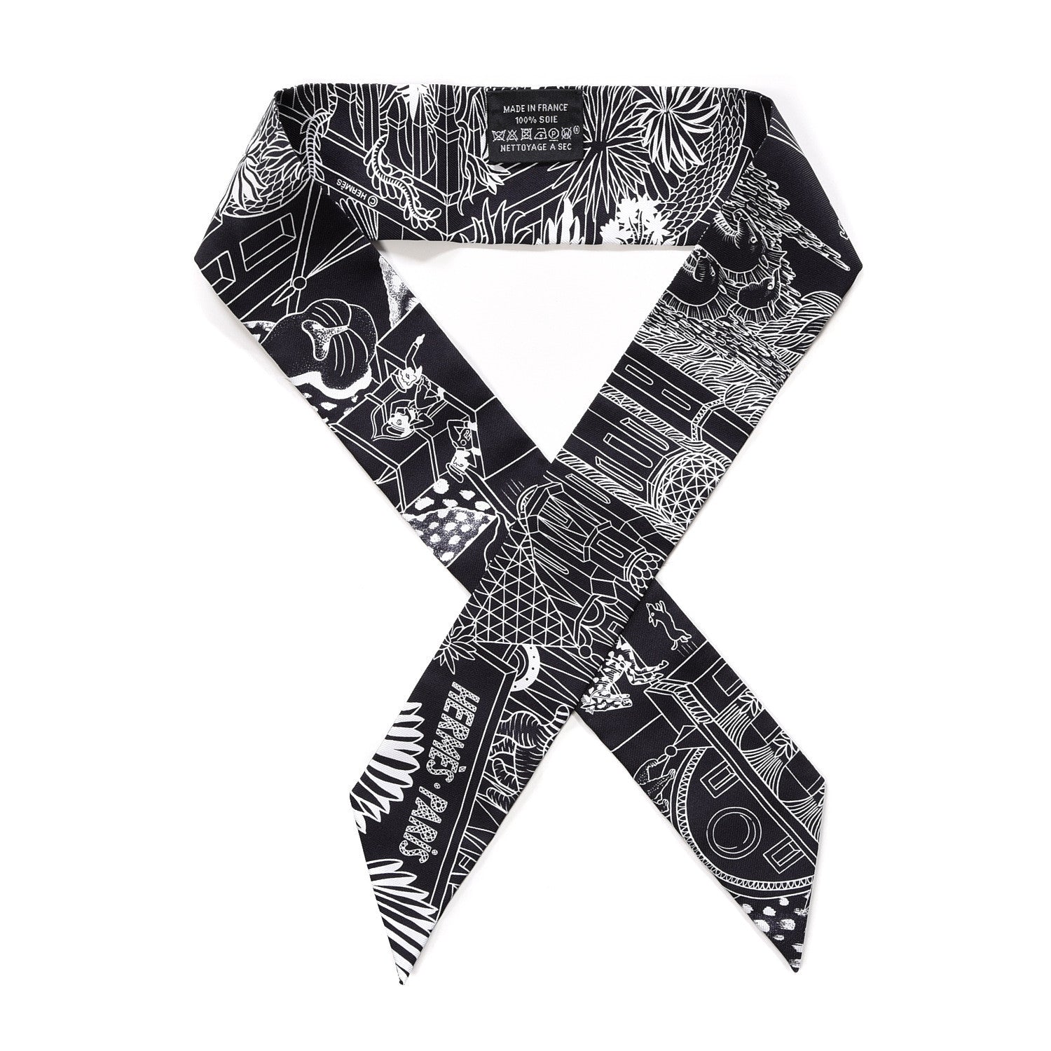 Hermes Silk Animapolis Twilly Black White 540402 – FASHIONPHILE
