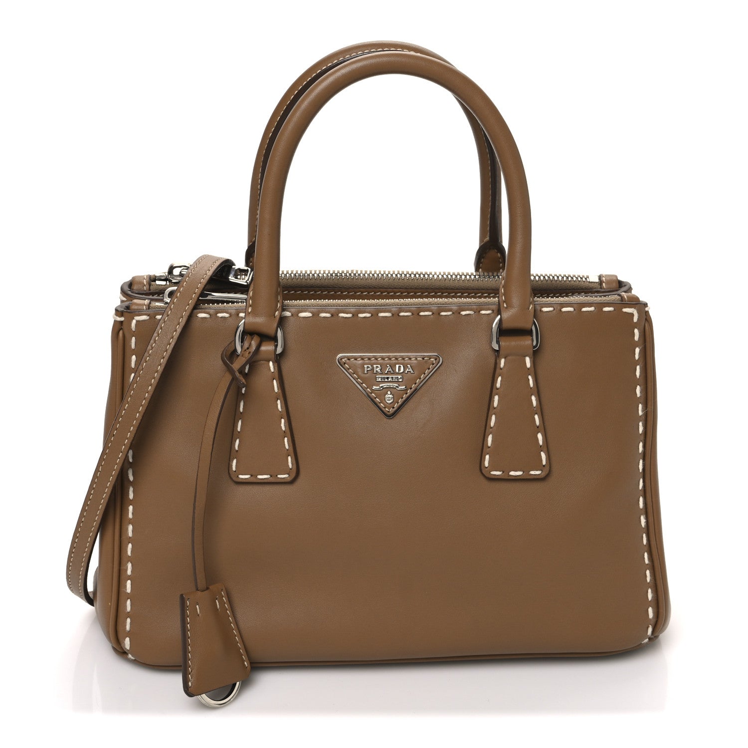 Prada City Calf Mini Hand Stitched Galleria Double Zip Tote
