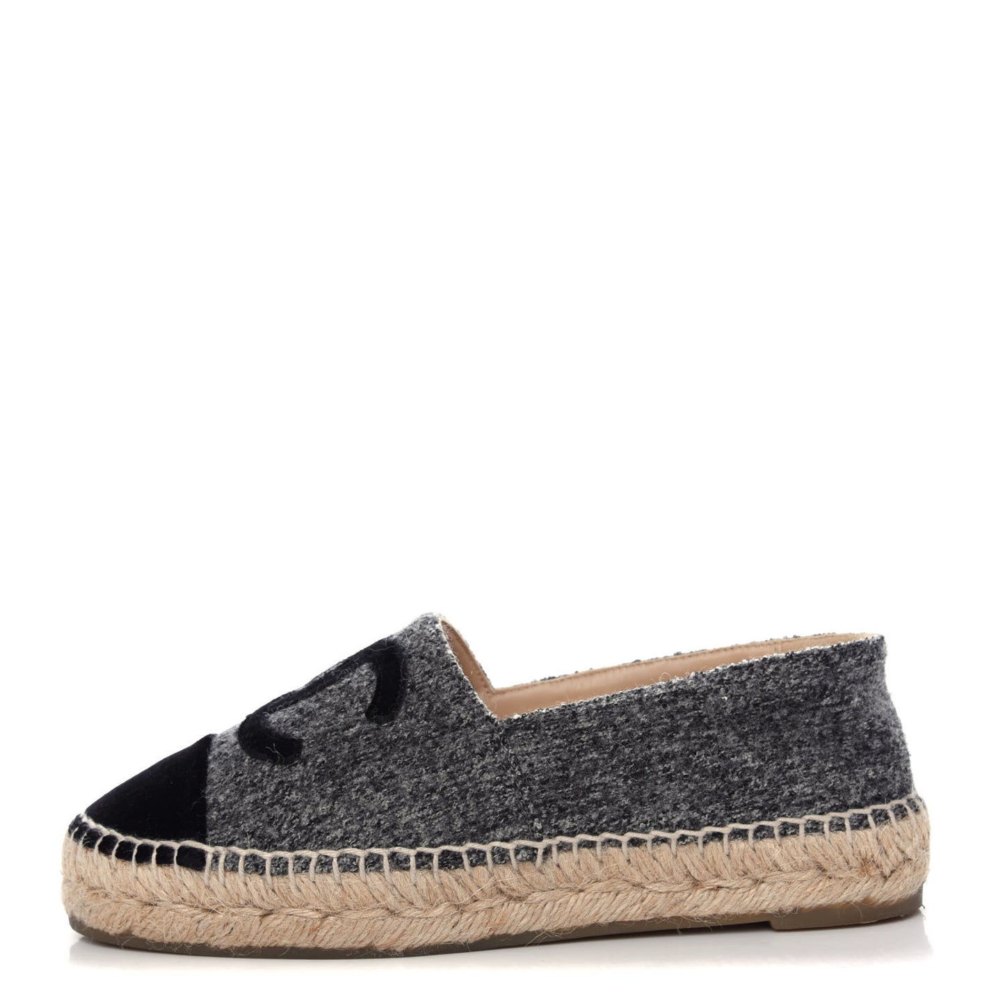 Tweed Velvet CC Espadrilles 35 Grey Black
