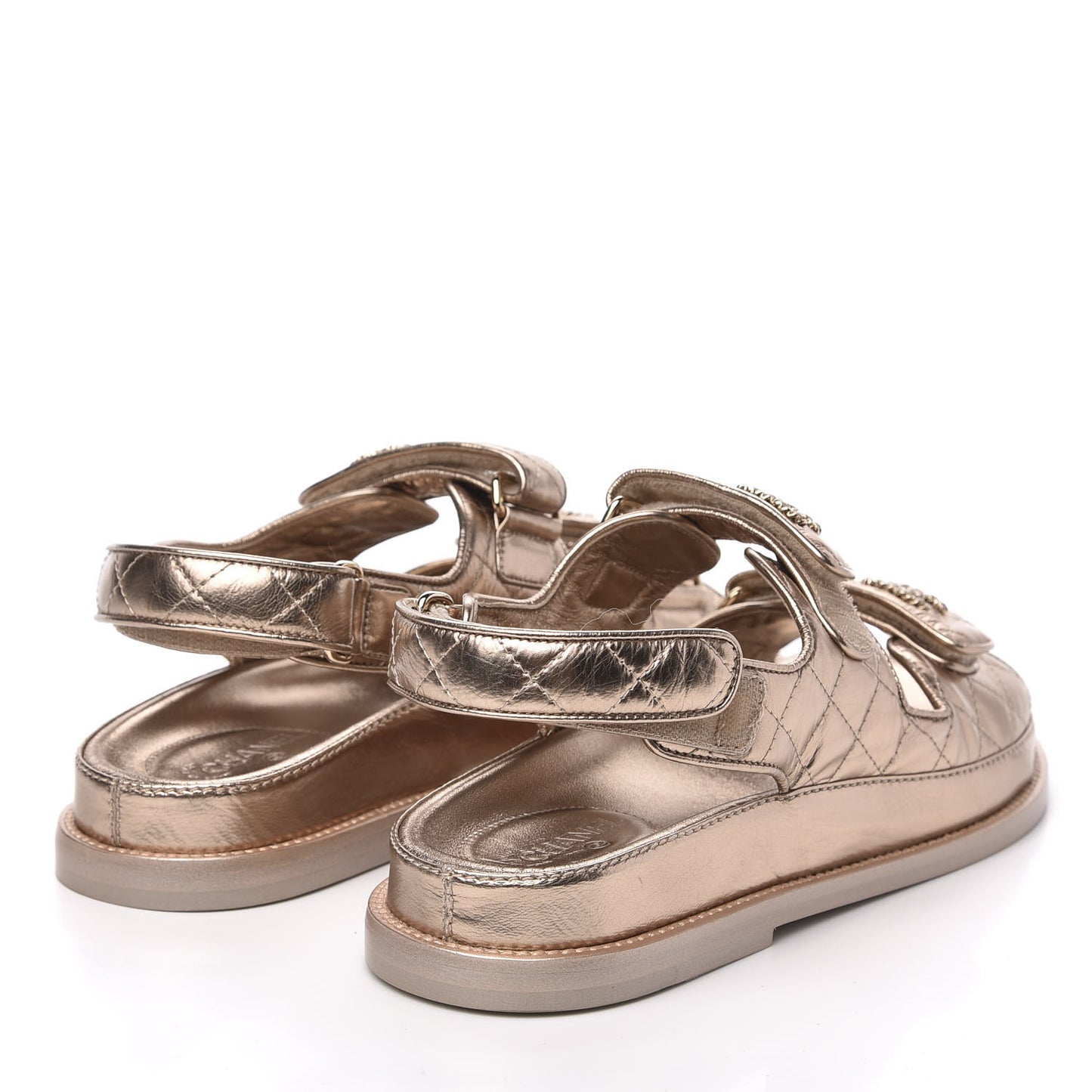 Iridescent Lambskin Quilted Velcro Dad Sandals 38 Light Bronze
