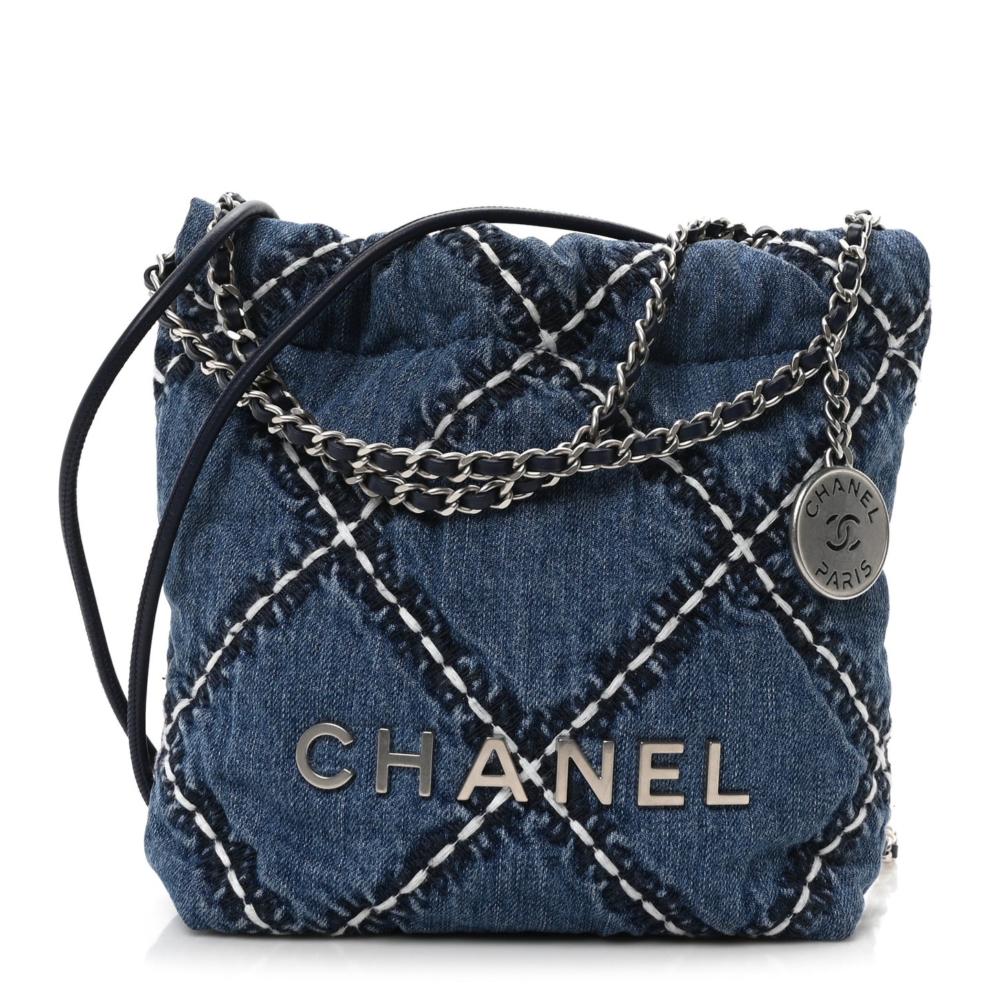 Denim Stitched Quilted Mini Chanel 22 Blue
