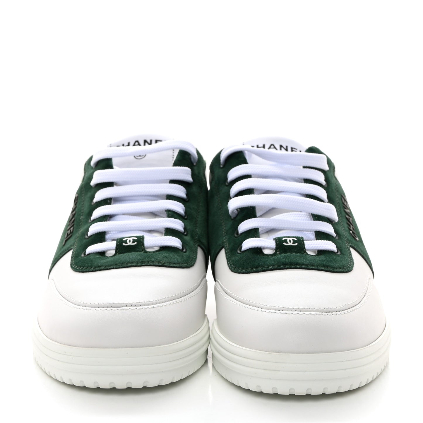 Calfskin Suede Calfskin Logo Womens Sneakers 37.5 White Dark Green