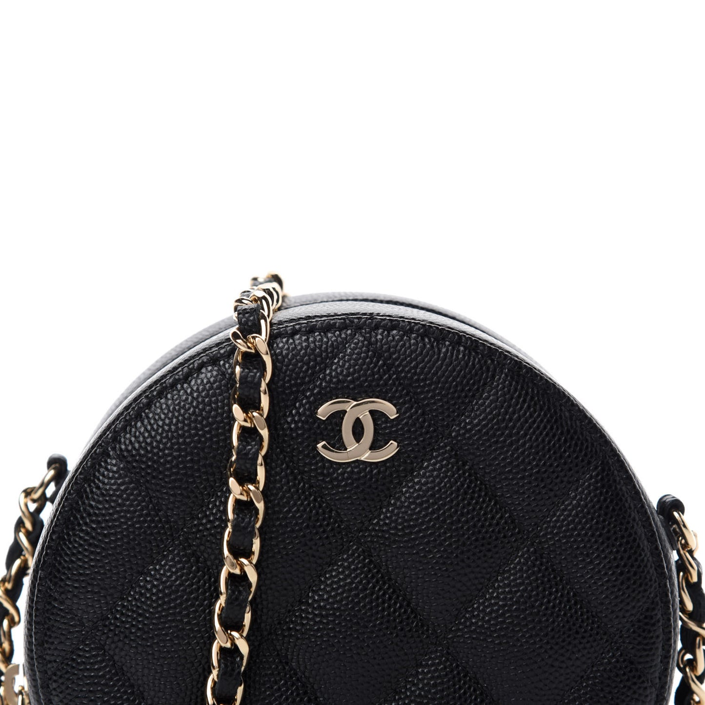 Caviar Quilted Round Clutch With Chain Black
