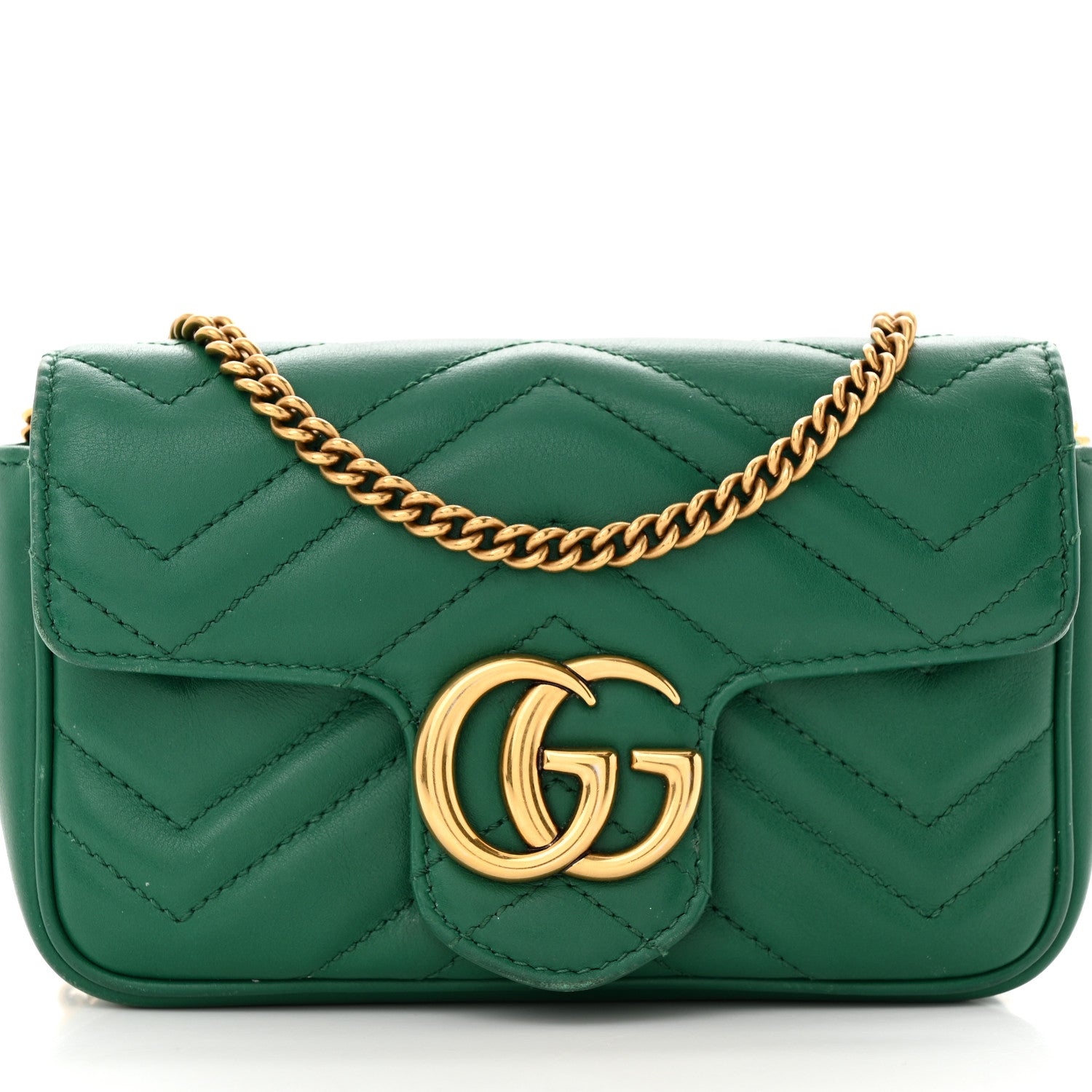 Gucci Calfskin Matelasse Super Mini GG Marmont Shoulder Bag Emerald Green 8 of 14