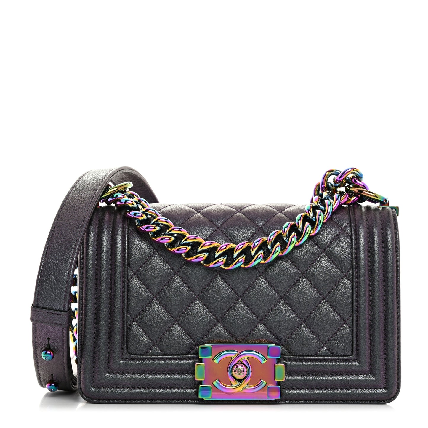 Iridescent Goatskin Quilted Small Boy Flap Purple