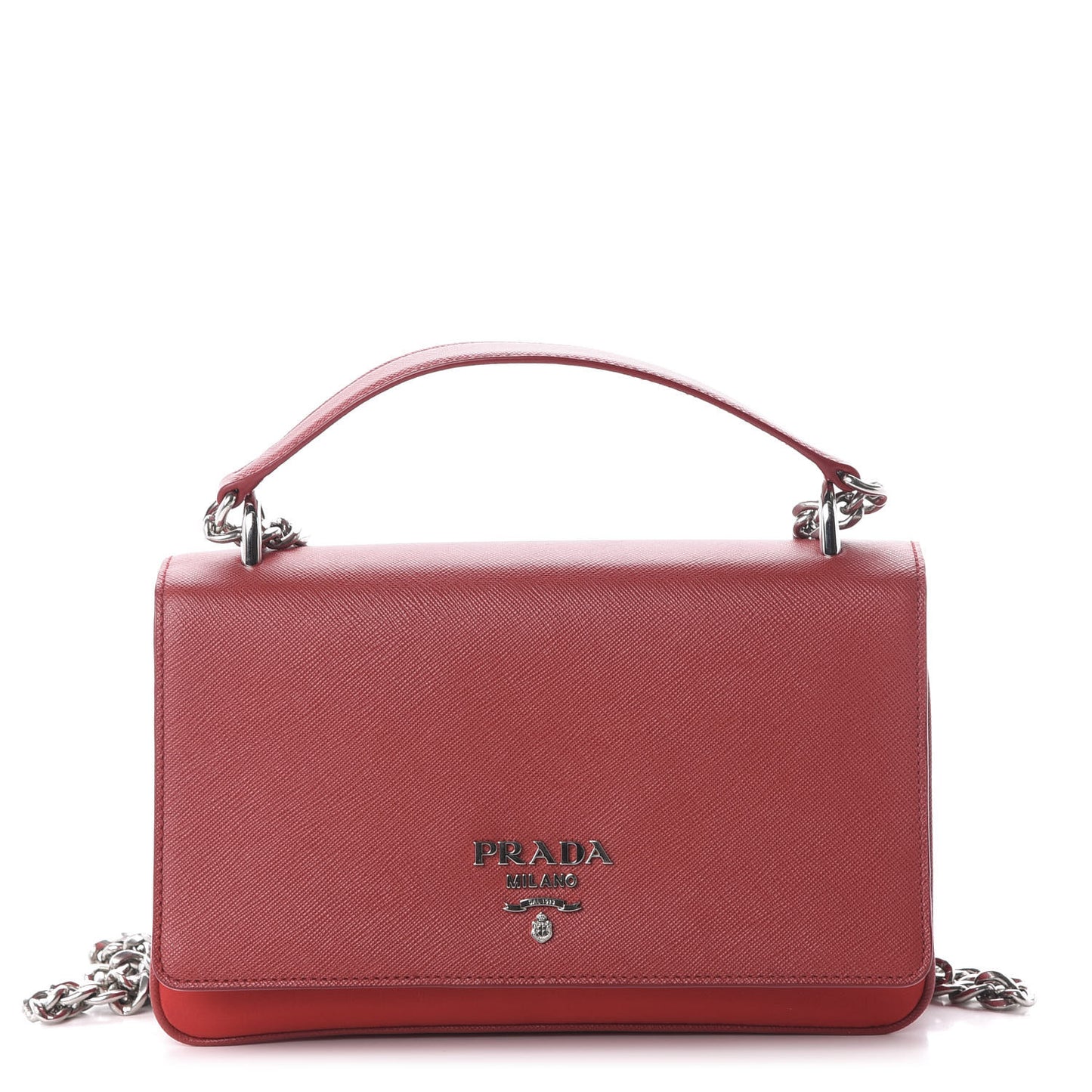 Saffiano Tessuto Nylon Chain Shoulder Bag Rosso