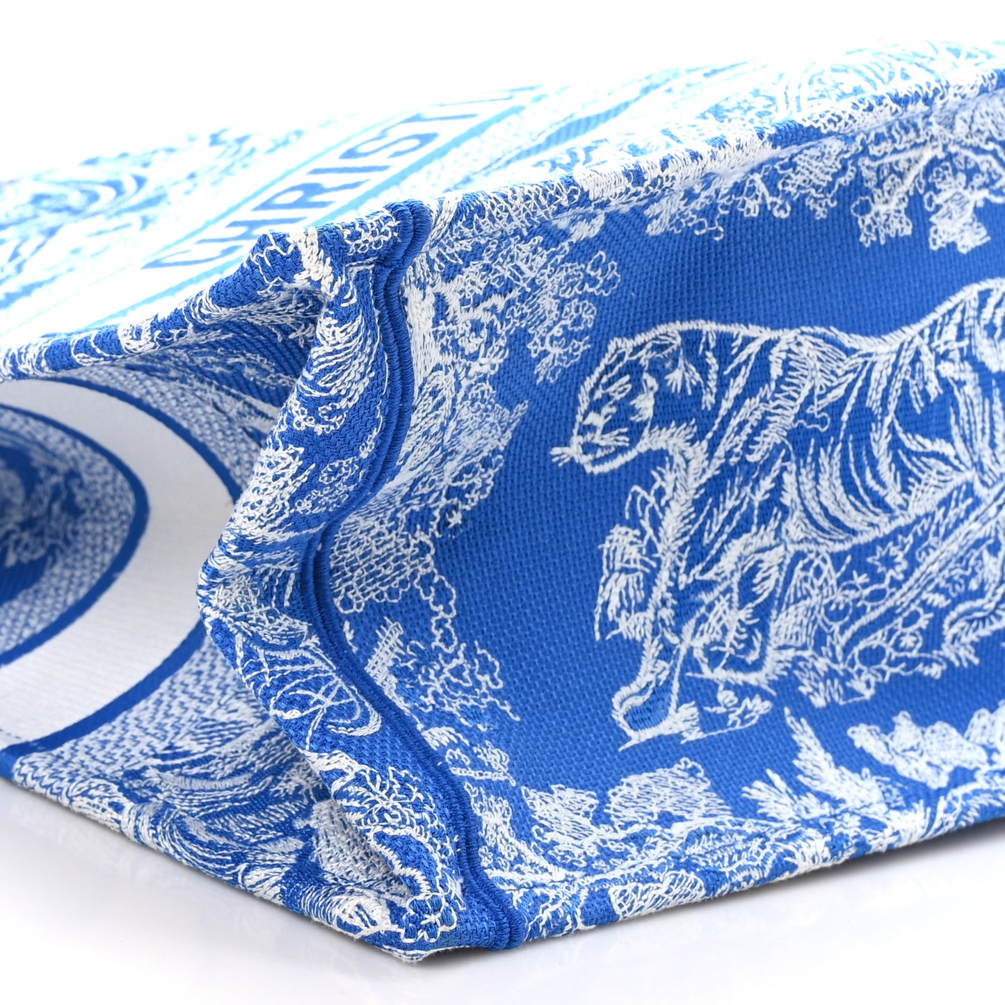 Canvas Embroidered Medium Dioriviera Toile De Jouy Book Tote Fluorescent Blue
