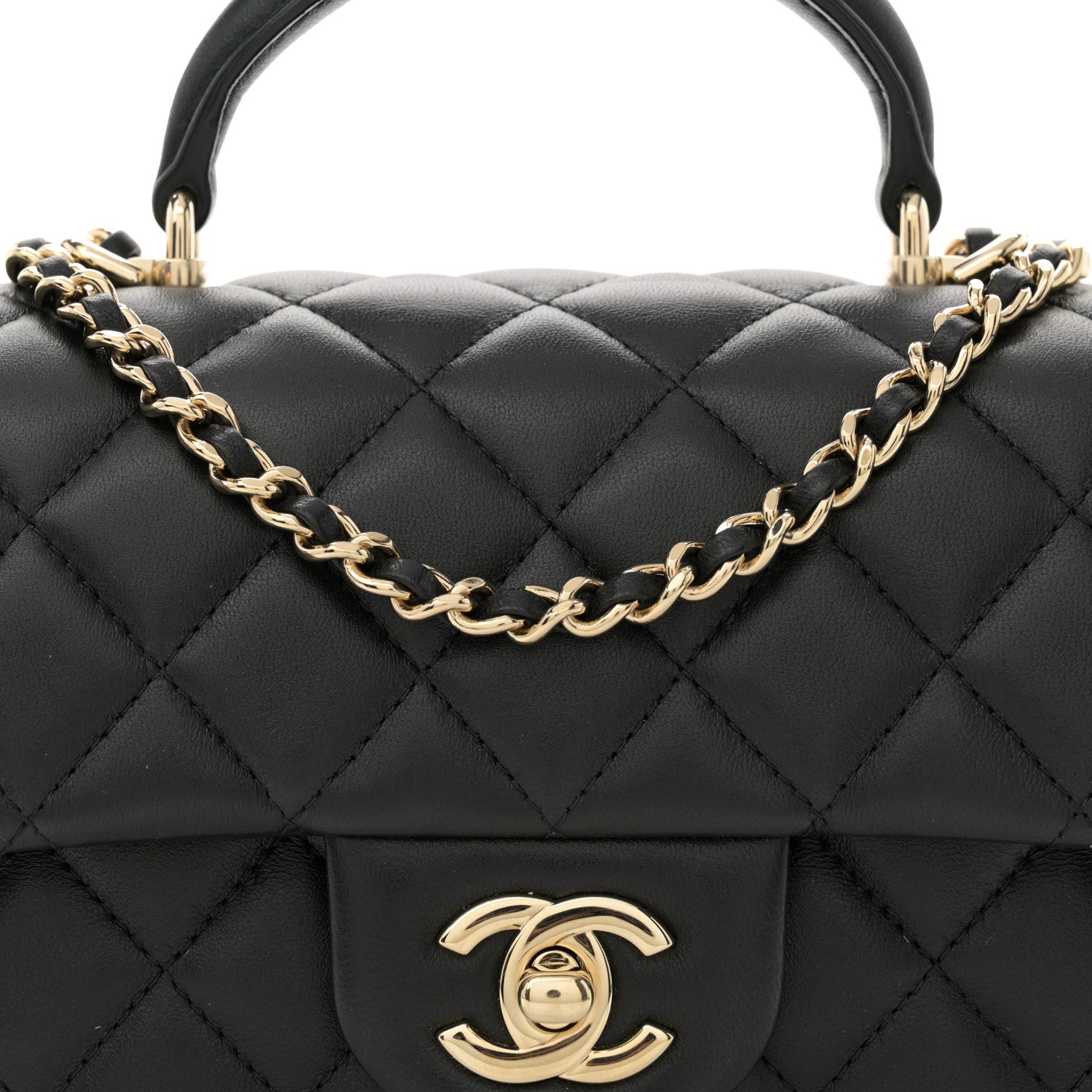 Chanel Lambskin Quilted Mini Top Handle Rectangular Flap Black 8 of 11