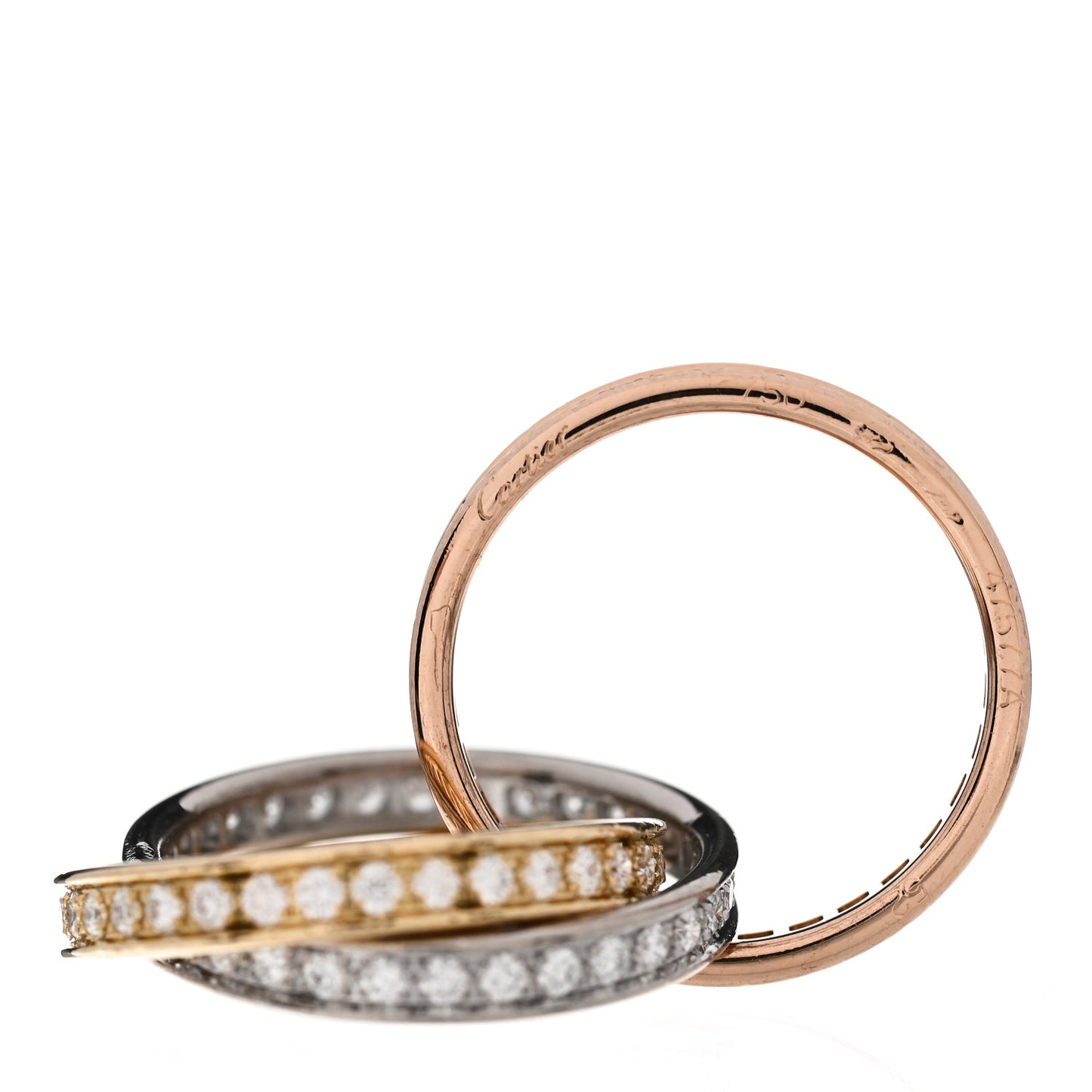 18K White Yellow Pink Gold Diamond Trinity Ring 52 6