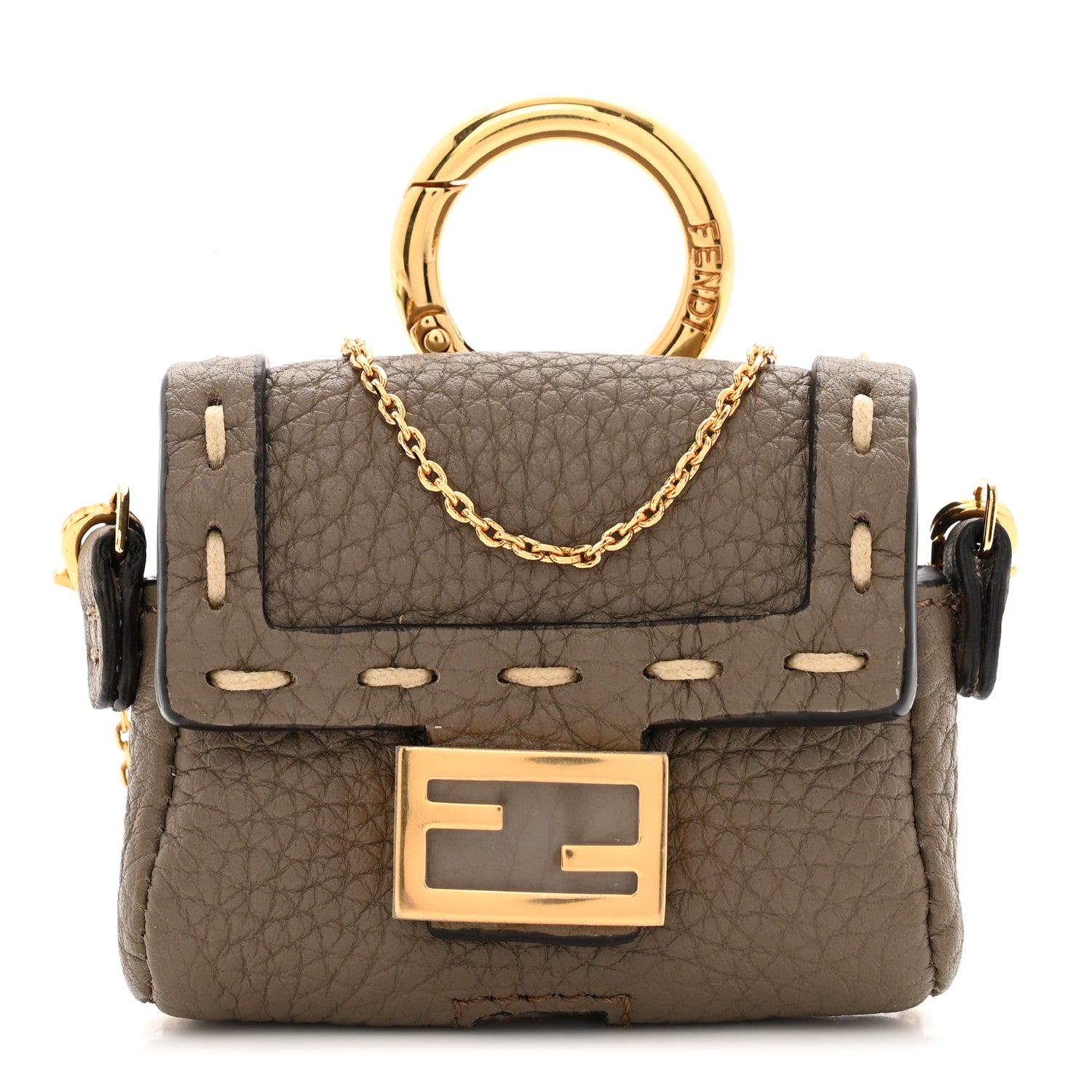 Fendi Cuoio Romano Selleria AirPods Pro Chain Baguette Charm Taupe 1 of 9