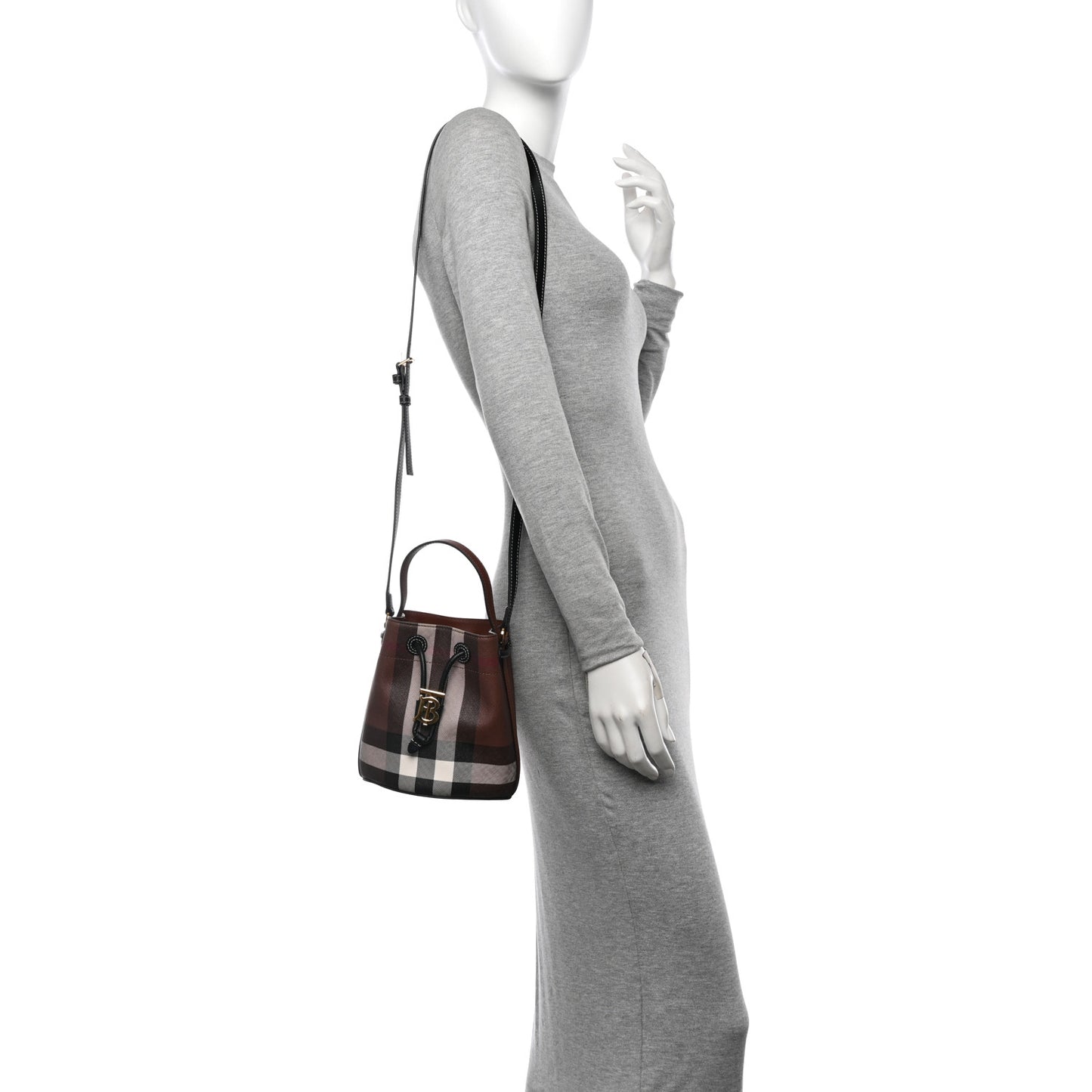Giant Check Calfskin TB Bucket Bag Dark Birch