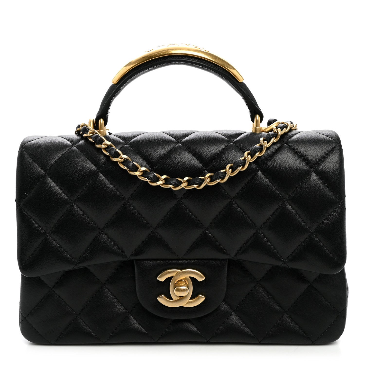 Chanel Lambskin Quilted Metal Mini Top Handle Rectangular Flap