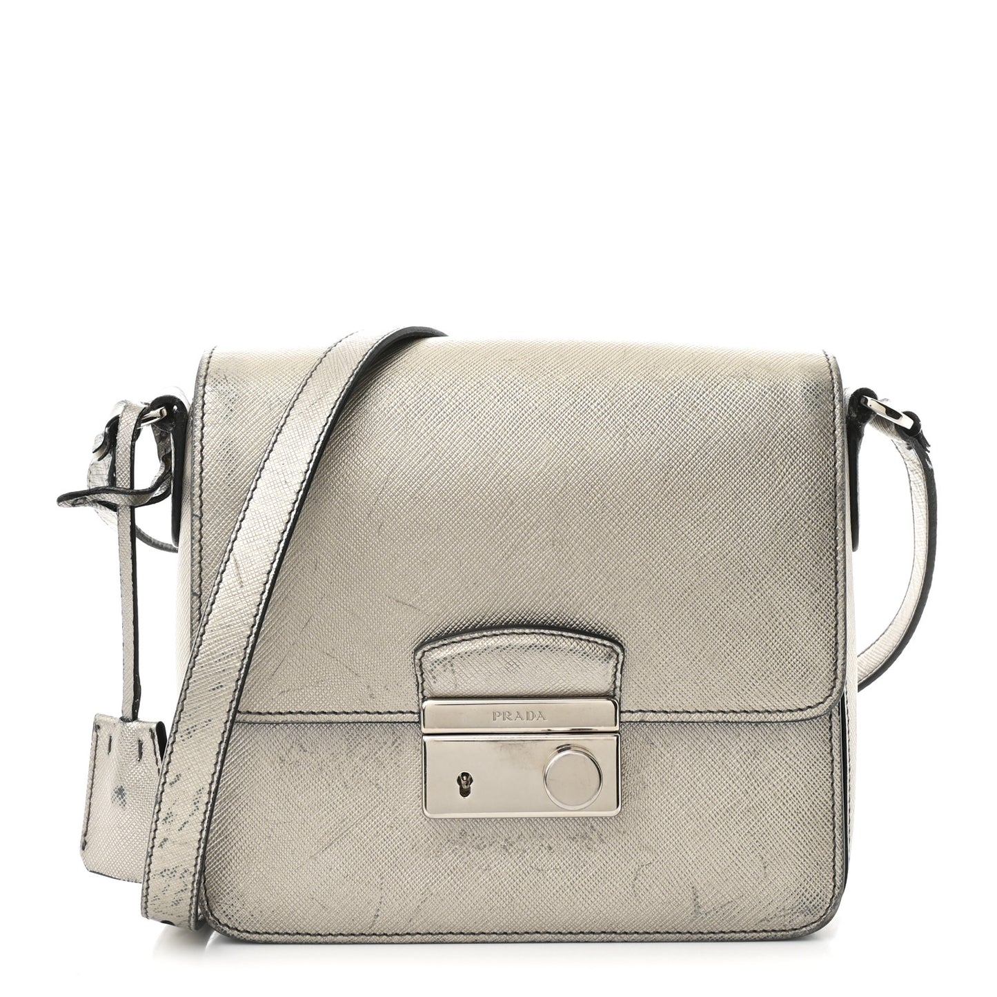 Metallic Saffiano Lux Sound Crossbody Bag Cromo